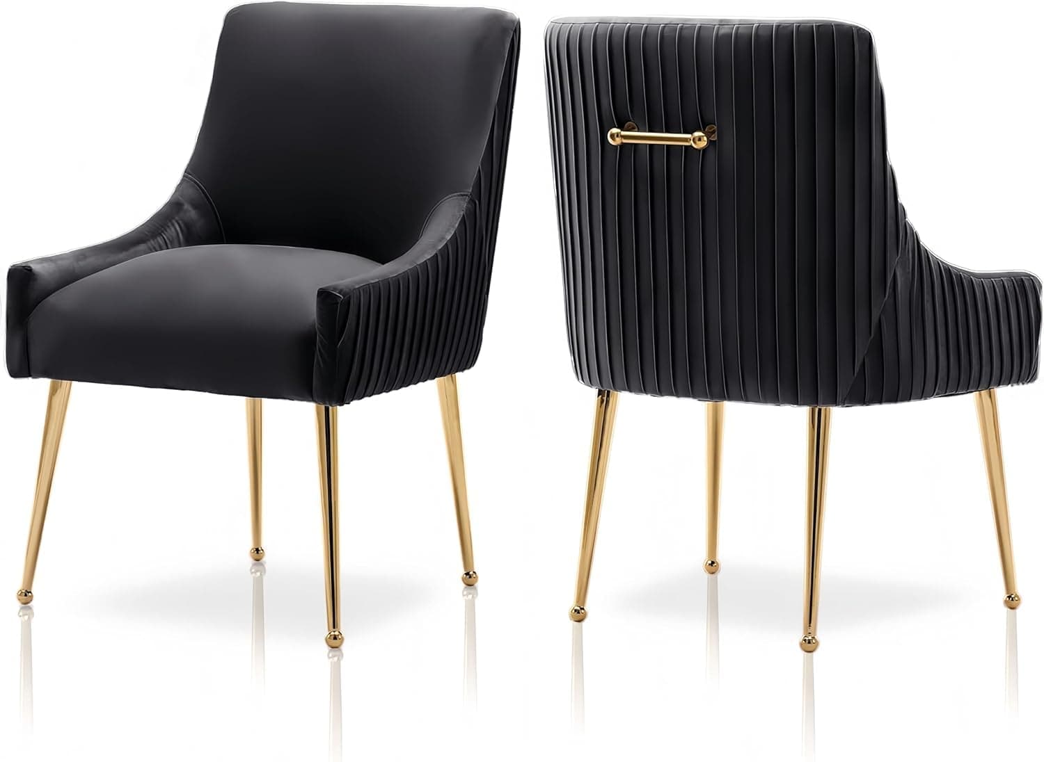 FFIJJ Dining Chairs, Accent Chairs Set of 2, Modern Upholstered Kitchen Dining Room Chairs with Gold Legs, Fabric Tufted Velvet Living Room Chairs for Reception Room Bedroom Kitchen(Black)