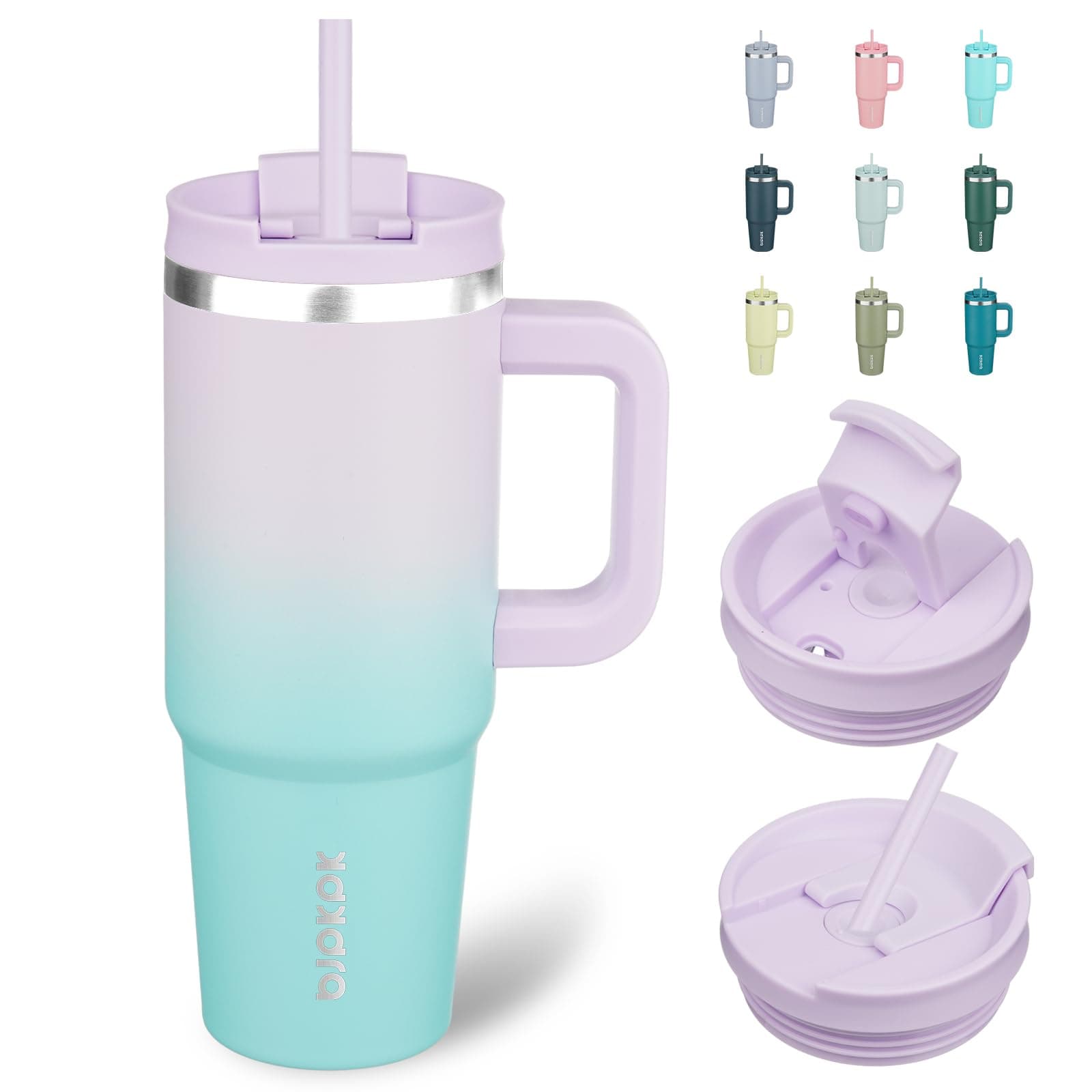 BJPKPK 30 oz Insulated Tumbler with Handle & Straw, Stainless Steel