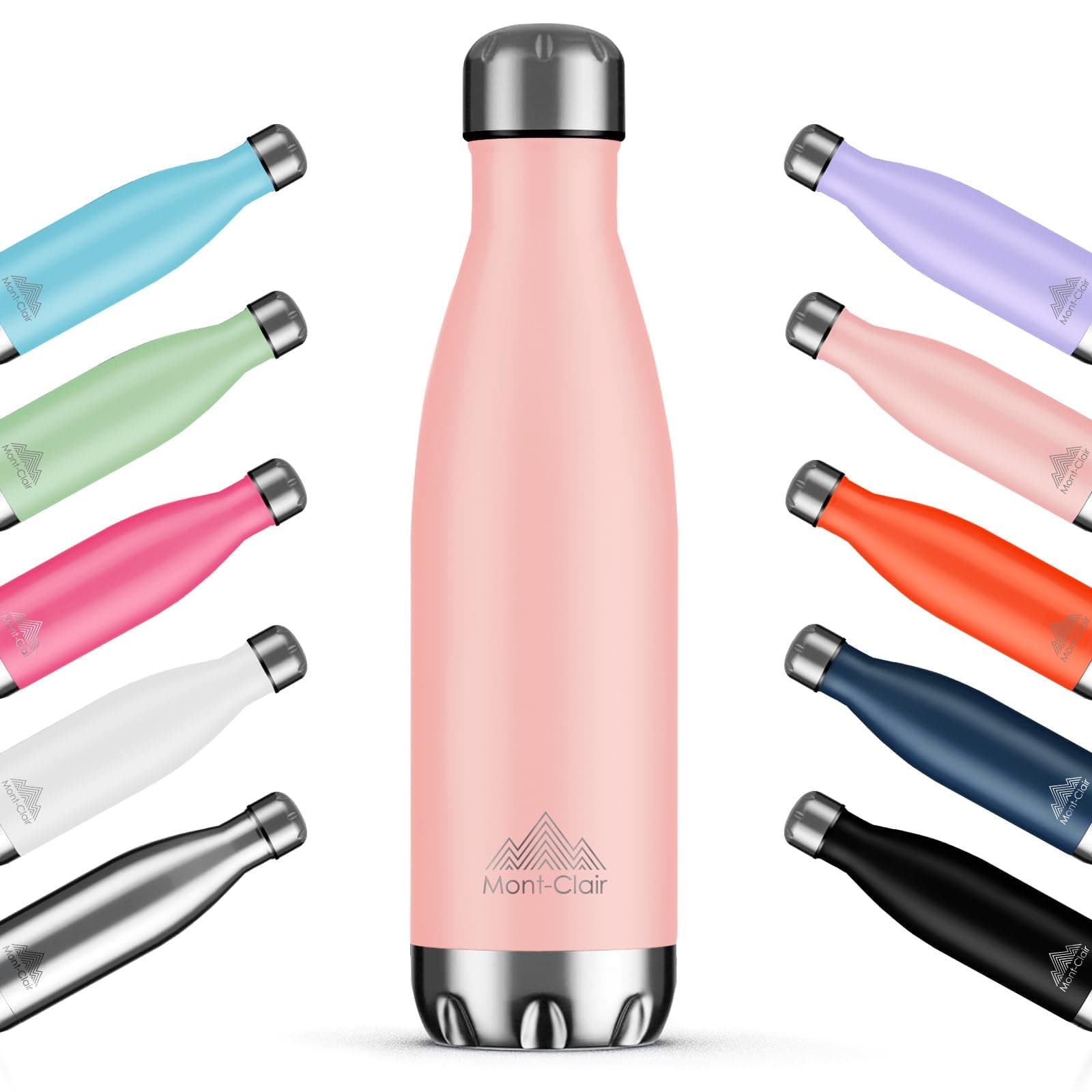 Mont-Clair H2O Stainless Steel Water Bottle, Vacuum Insulated - BPA Free, 12h Hot & 24h Cold Drinks Bottle, Metal, 500ML Leakproof, Ideal for Adult, Kids, Running - Mellow Rose