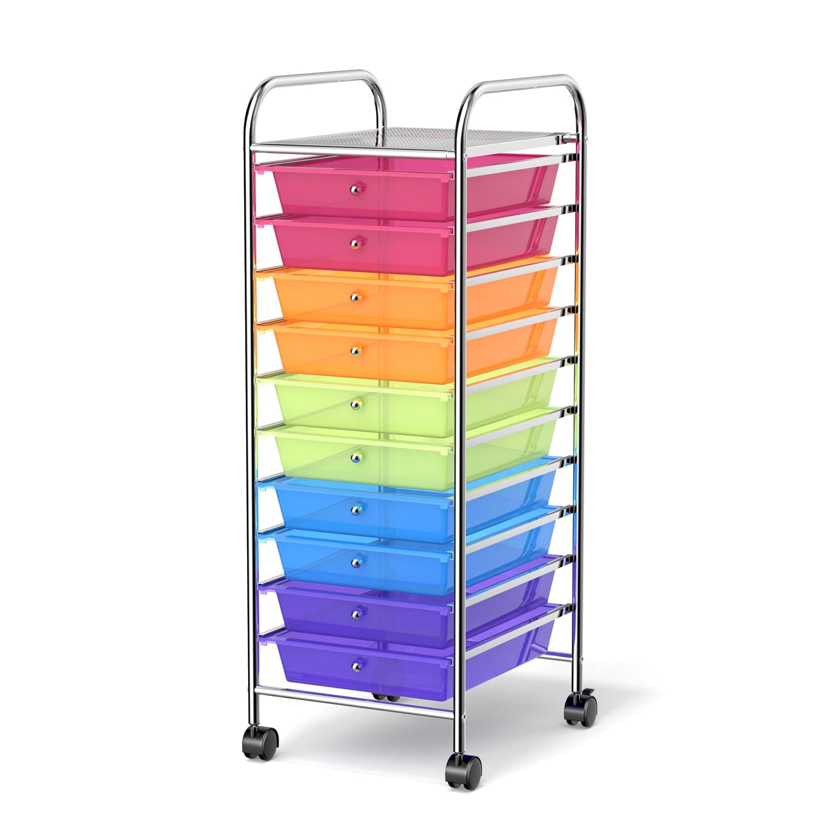 MEDIMALL 10 Drawers Rolling Storage Cart, Multipurpose Craft Storage Cart with Wheels, Mobile Tools Scrapbook Paper Organizer Cart for Office School Home Use (Rainbow)