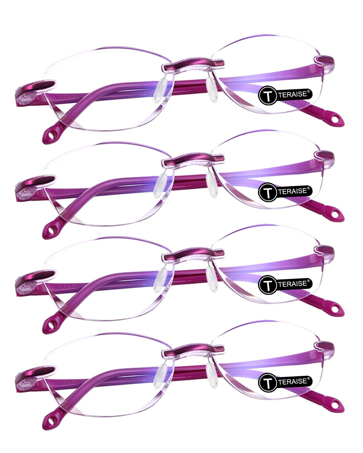 TERAISE 4-Pack Rimless Reading Glasses for Women, Diamond-Cut Blue Light