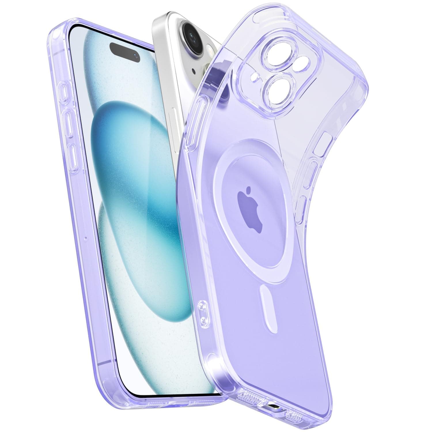 Svanove for iPhone 15 Plus Case Clear Magnetic, Compatible with Magsafe Slim Thin Transparent Mag Safe Case for Women Girls, Girly Cute Soft Silicone Rubber Safecase with Camera Cover, Purple Lavender
