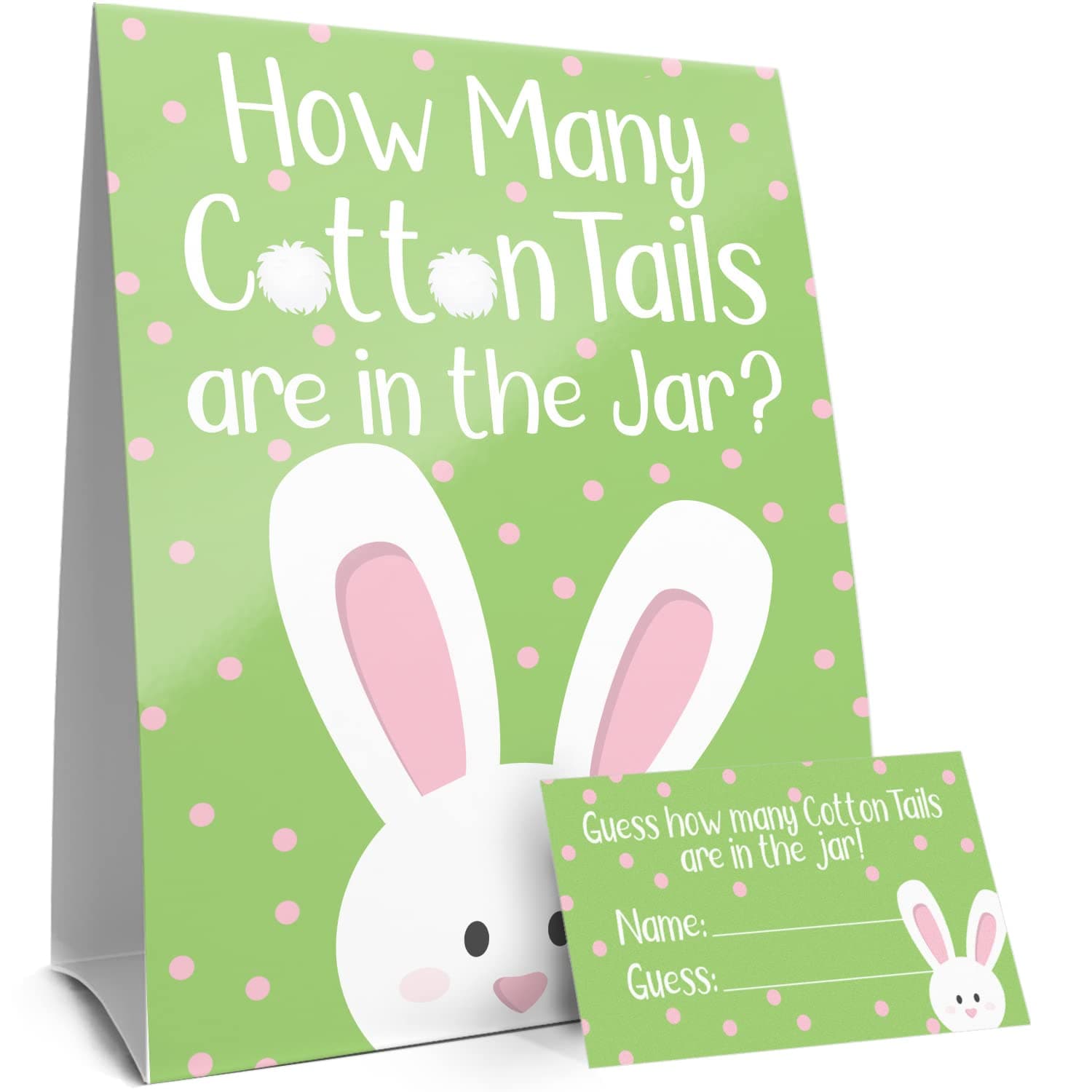 DISTINCTIVS How Many Cotton Tails in The Jar Easter Party Game, Bunny Brunch, Spring Game for Children's Classroom Parties (Sign with 30 Cards)