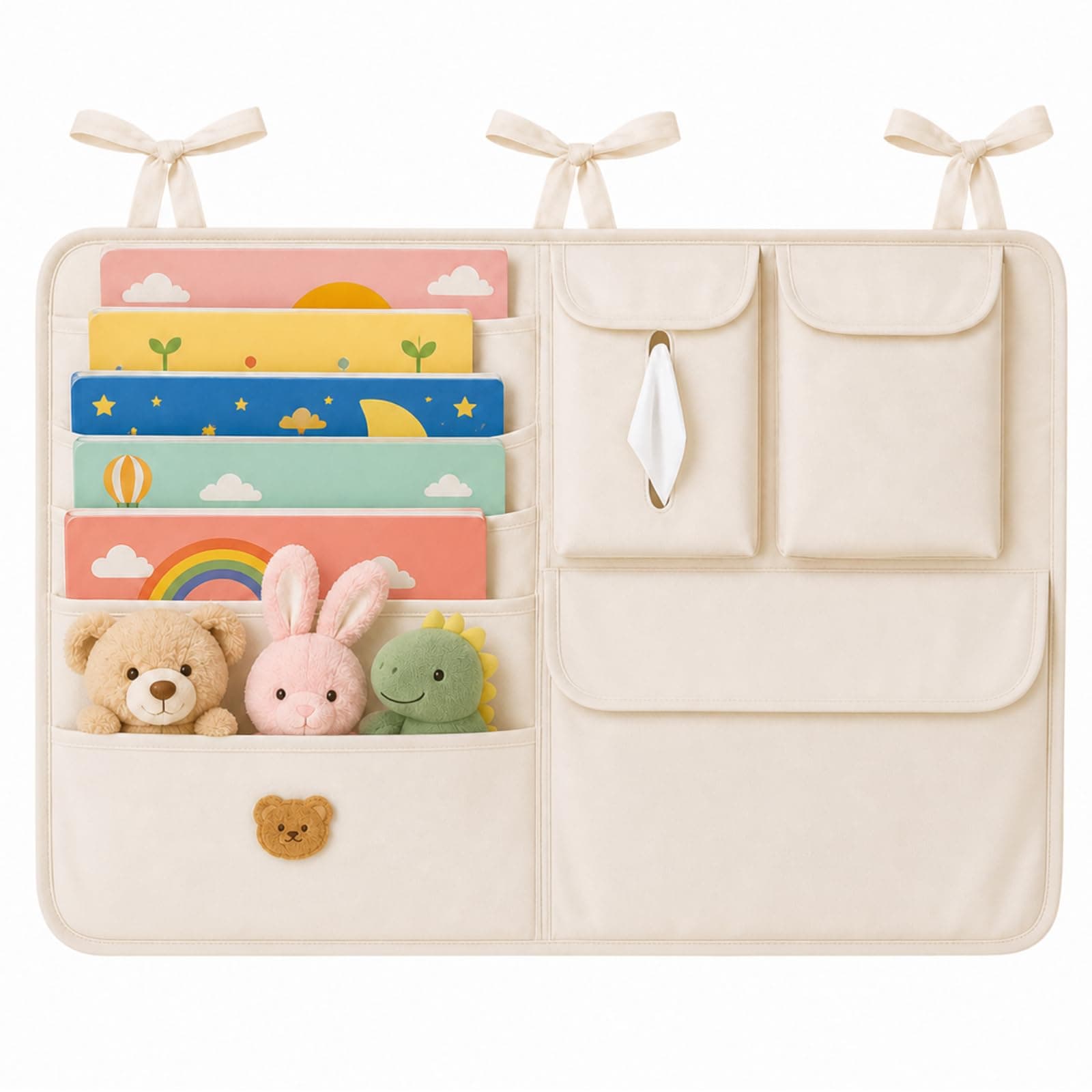 Bedside Caddy Nursery Playpen Organizer, Hanging Crib Book & Toy Storage
