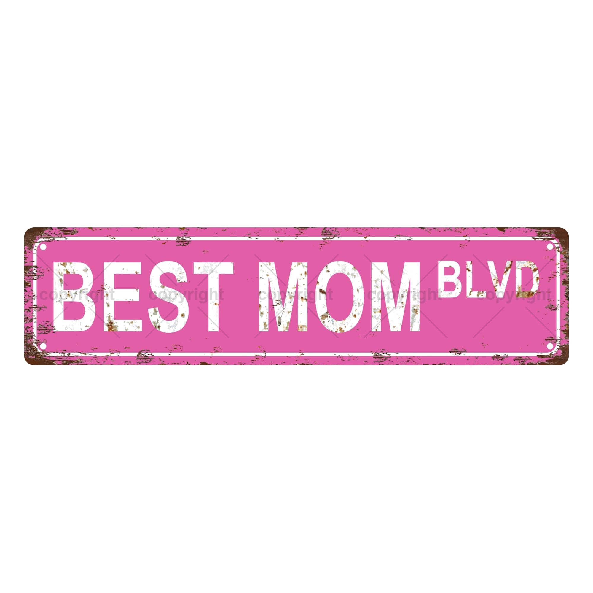 BEST MOM BLVD MOTHERS DAY Metal Tin Street Sign Bar Cafe Garage Cave Home Room Wall Bathroom Farmhouse Garden Porch Patio Decor, 16 x 4 Inch