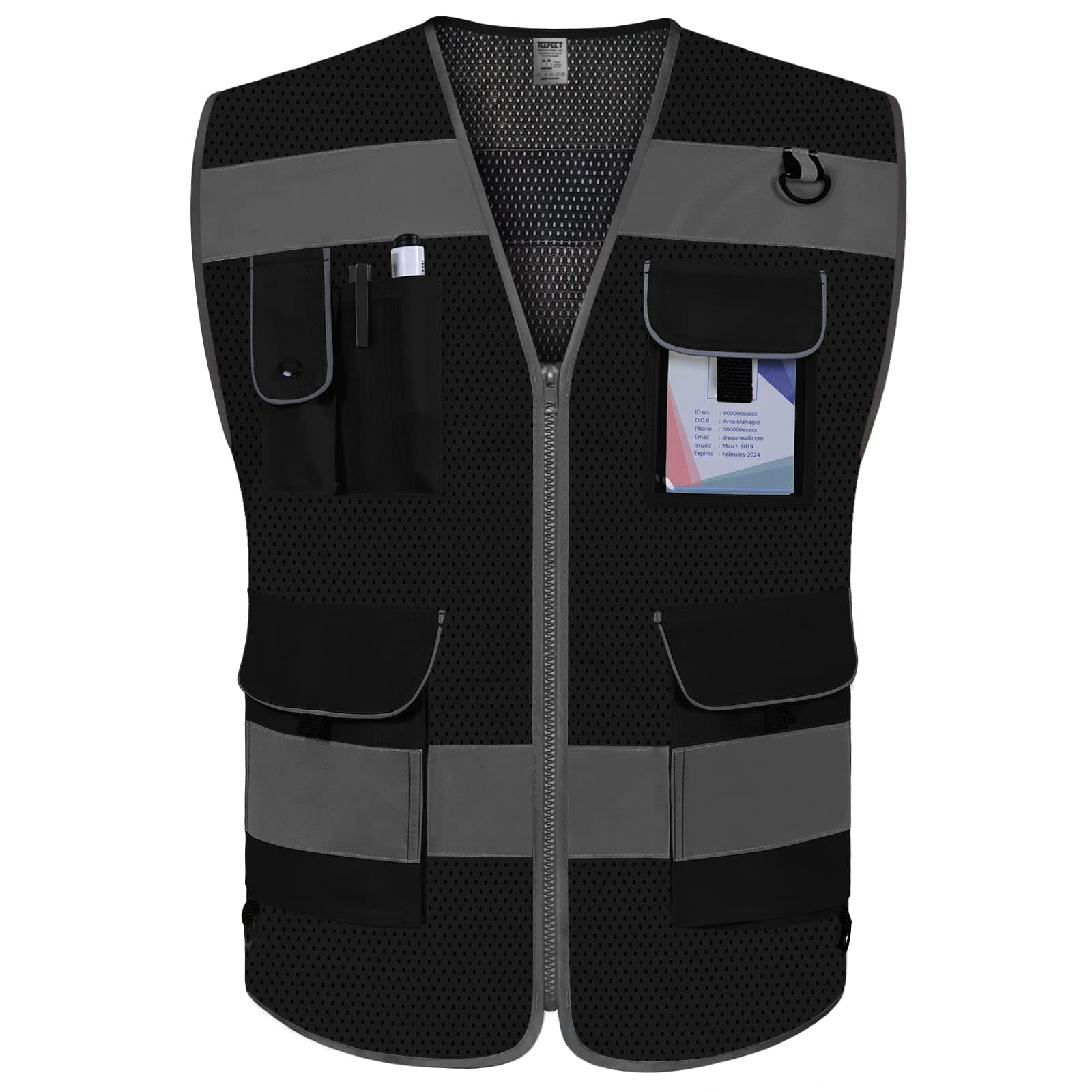 TCCFCCT Mesh Safety Vest 9 Pockets High Visibility Reflective Safety Vest for Men Women, Hi Vis Work Vest with Reflective Strips, Meets ANSI/ISEA Standards, (CA-Black 3X-Large)