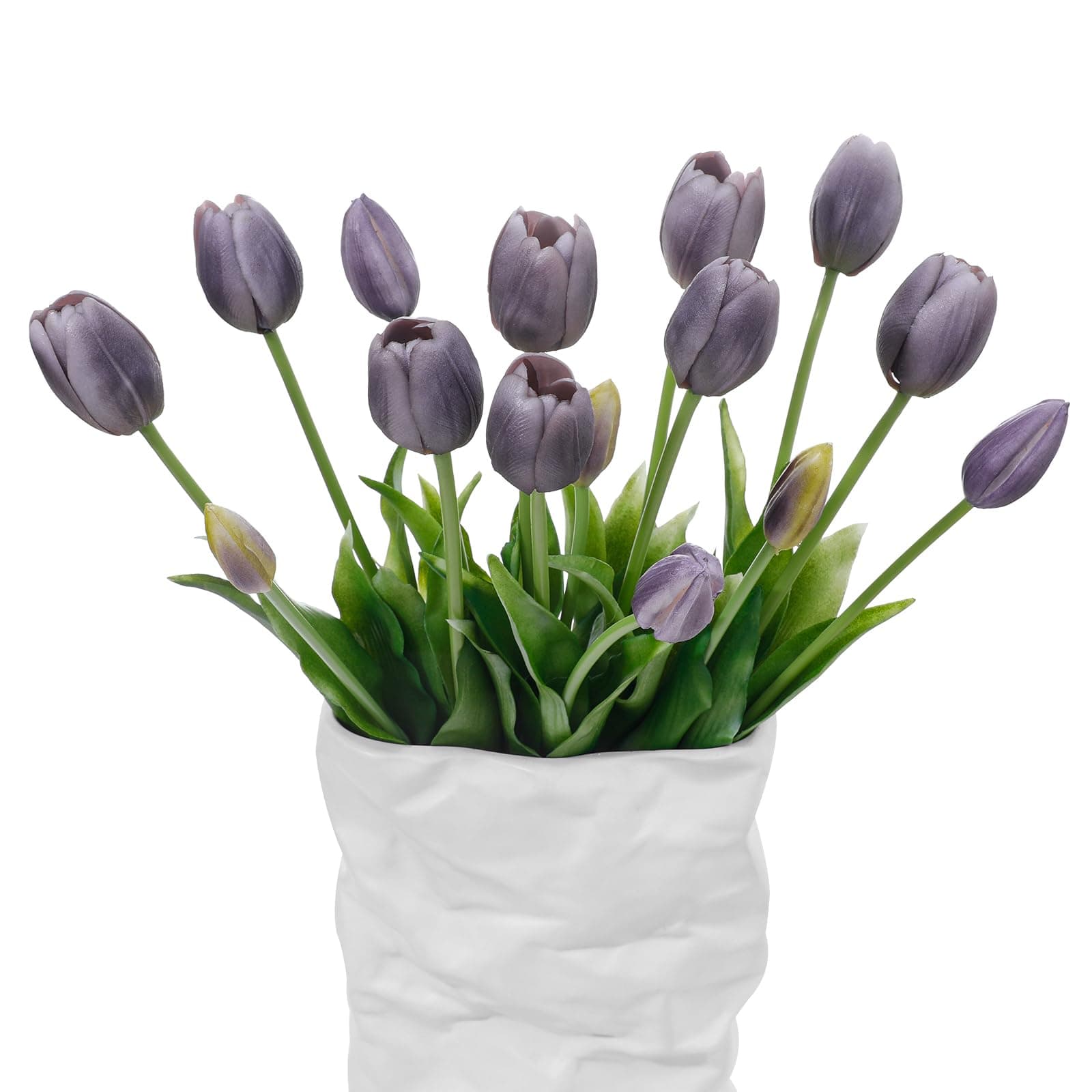 LINSIE 15 Pcs Fall Purple Artificial Tulips Fake Flowers, Premium Latex Lifelike Texture, UV Resistant Waterproof Faux Tulip Bouquets with Snap-on Petals for Outdoor, Home, Wedding Decor