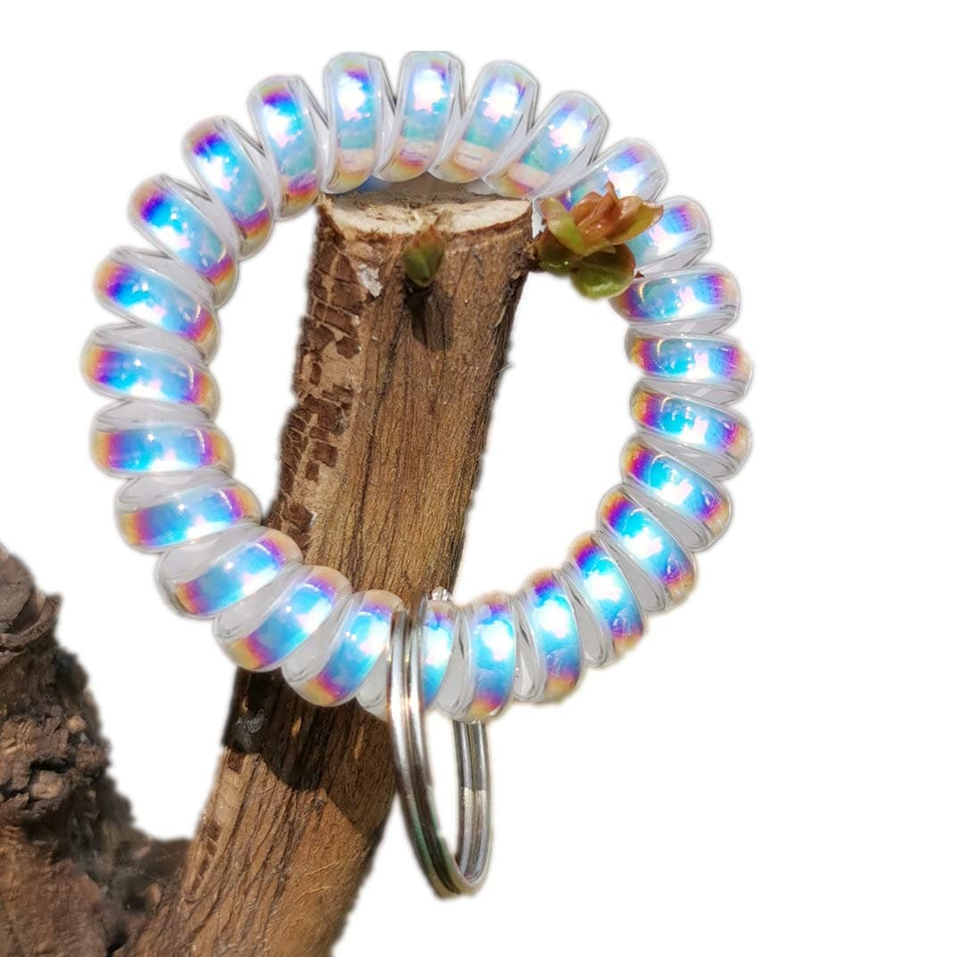 Pack of 5 TPU Plastic Soft Flexible Elastic Sturdy Colorful Rainbow Spring Spiral Coil Wristband Key Chain Ring Holder (Color 2)