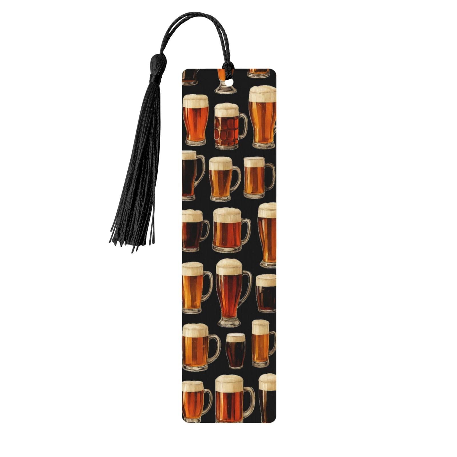 Beer Mug Wood Bookmark Rectangle Shape with Hole and Tassel Decoration