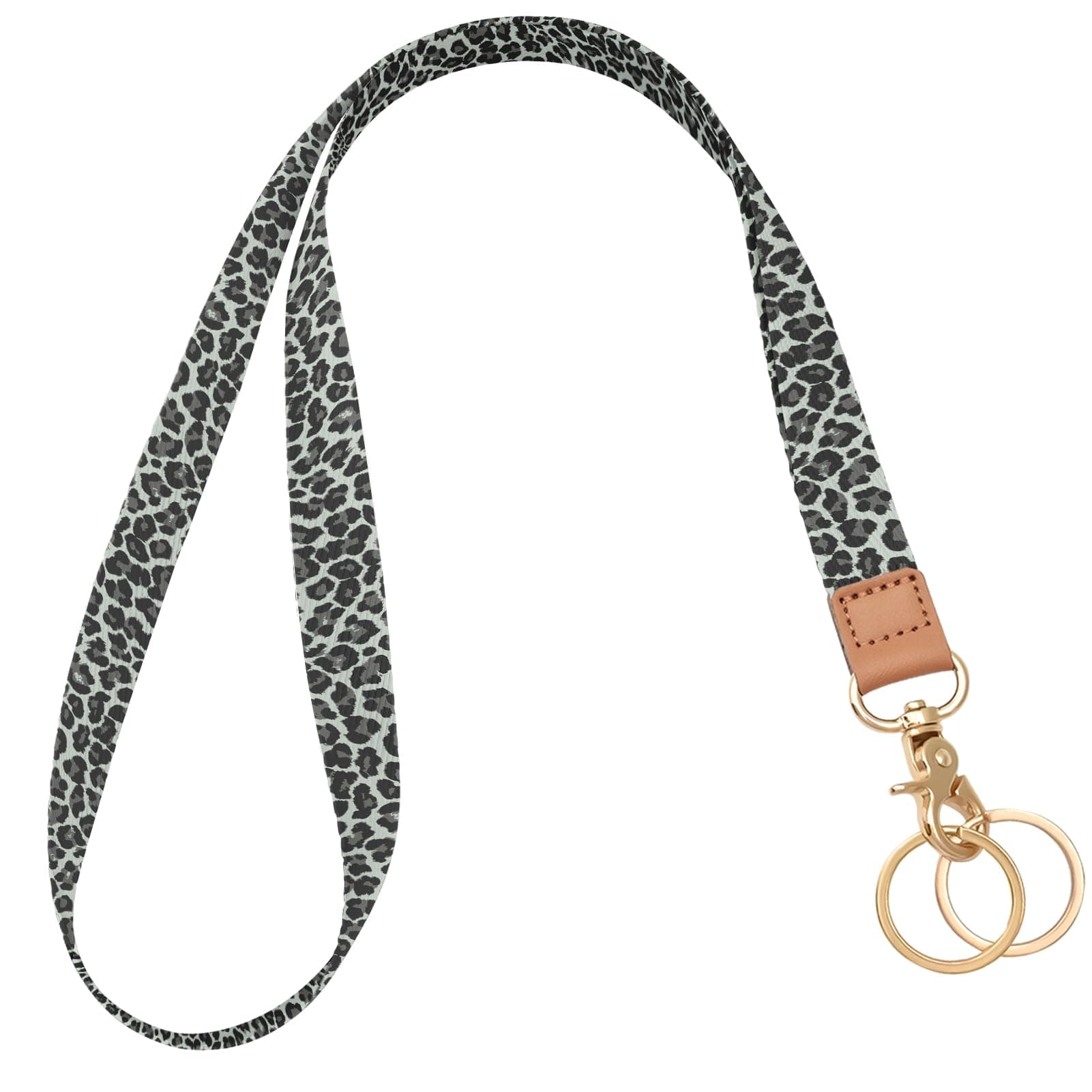 Knagsfa Lanyards for ID Badges, Cute Lanyard for Keys with Metal Hook Long Neck Keychain Strap for Women, Black Gray Leopard