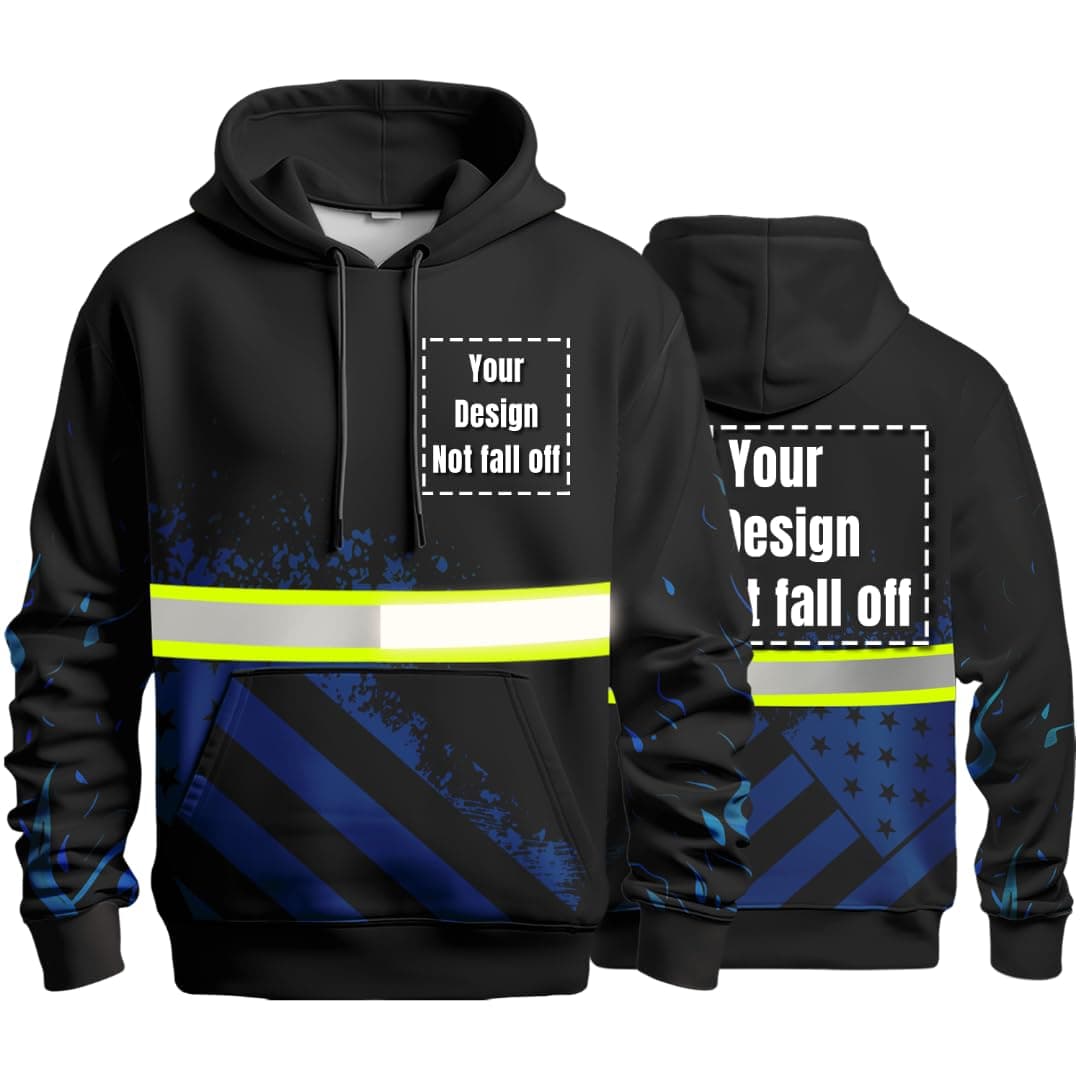 YOWESHOP High Visibility Reflective Safety Hoodie Customize Logo Protective Workwear Team Uniform (L, Black blue - Style 3)