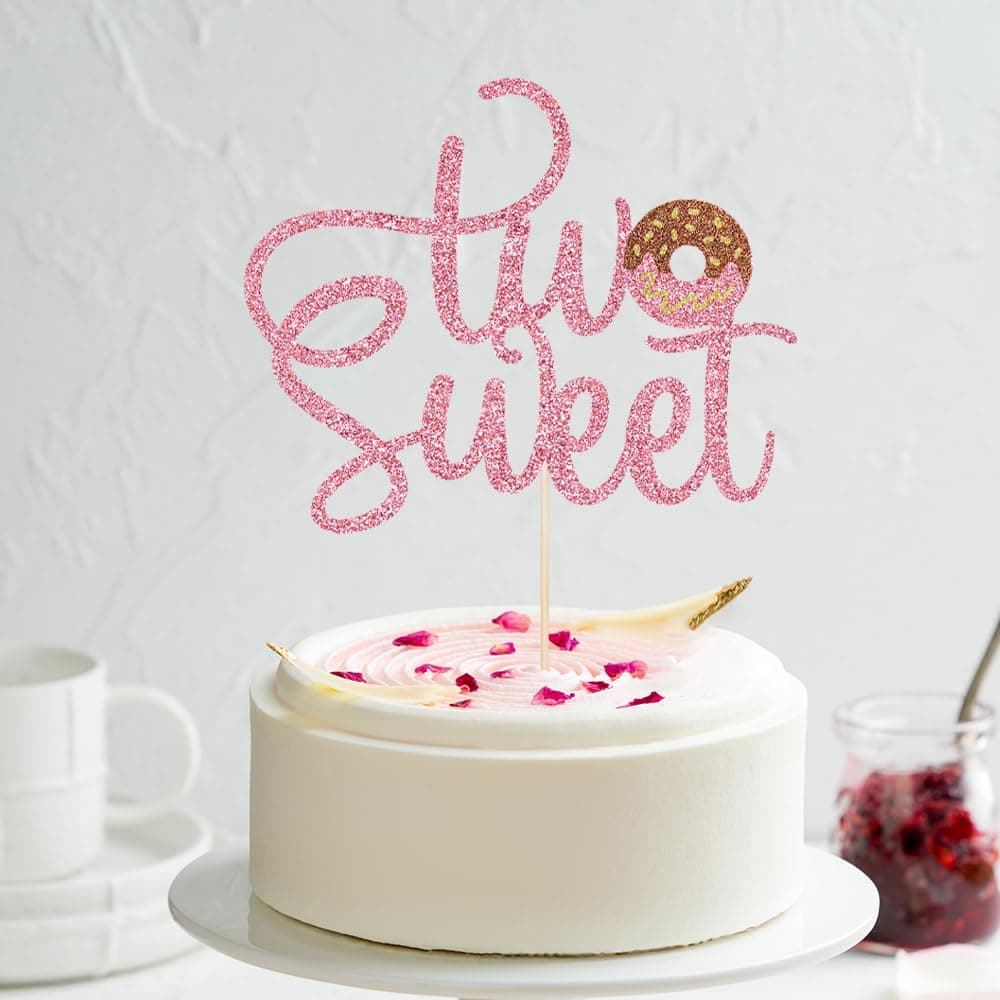 Florcmet Two Sweet Birthday Party Supplies-Donut Cake Toppers Candy Two Sweet Cake Decorations,Donut 2nd Themed Baby Shower/Boys Girls 2 year old Birthday Cake Decoration Supplies