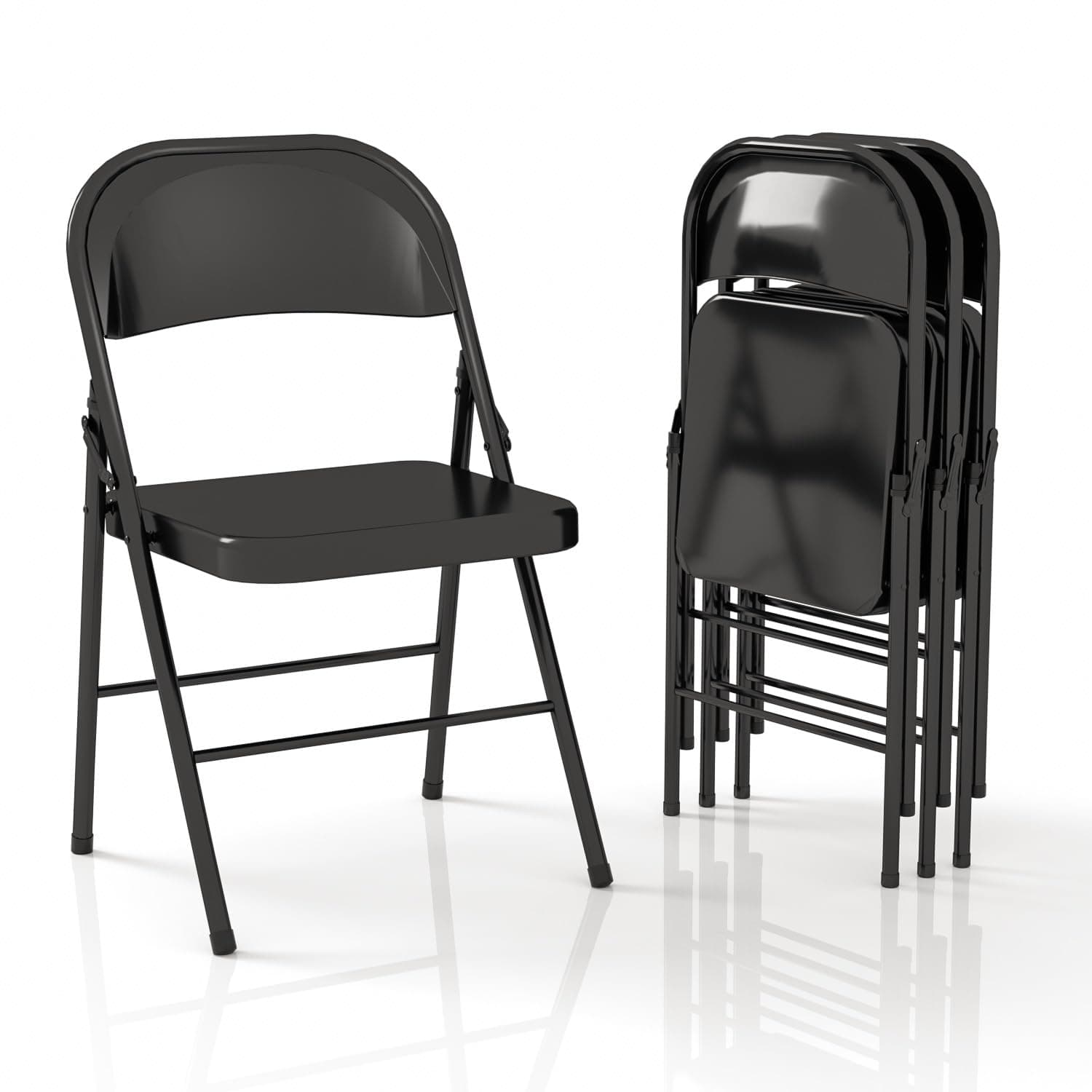 VOLIX Metal Folding Chairs Steel Frame with Double Hinged for Office Kitchen Dinning Wedding Patio and Garden,No Assembly, Set of 4, Black