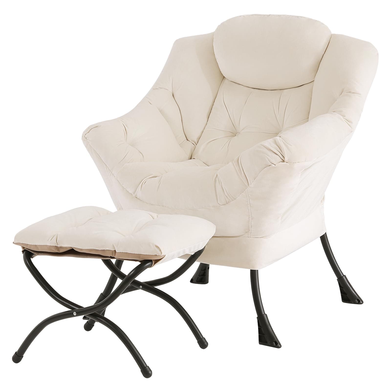 Tiita Lazy Chair with Ottoman, Comfy Reading Accent Chair, Velvet Beige