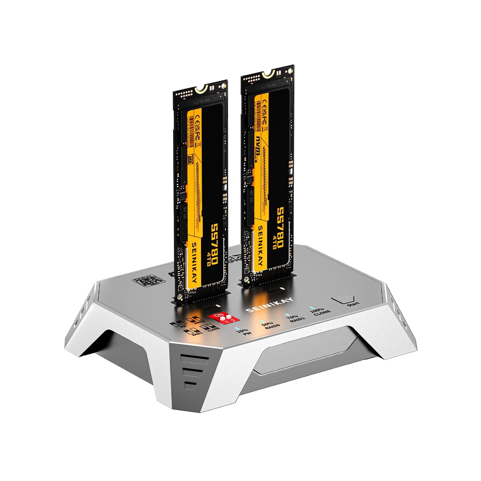 SEINIKAY M.2 Cloner for NVMe SATA SSD, External Raid Enclosure, Dual NVMe Enclosure, 20Gbps M.2 Reader, Design for 22110 2280 2260 2242 2230 Size