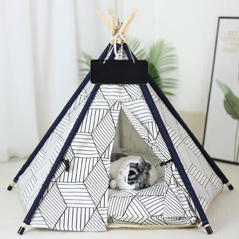 Stylish Pet Teepee Tent with Removable Cushion, Foldable Cat & Dog Tent House with Solid Wood Frame for Indoor Use (Multiple Patterns & Sizes)(H,M)