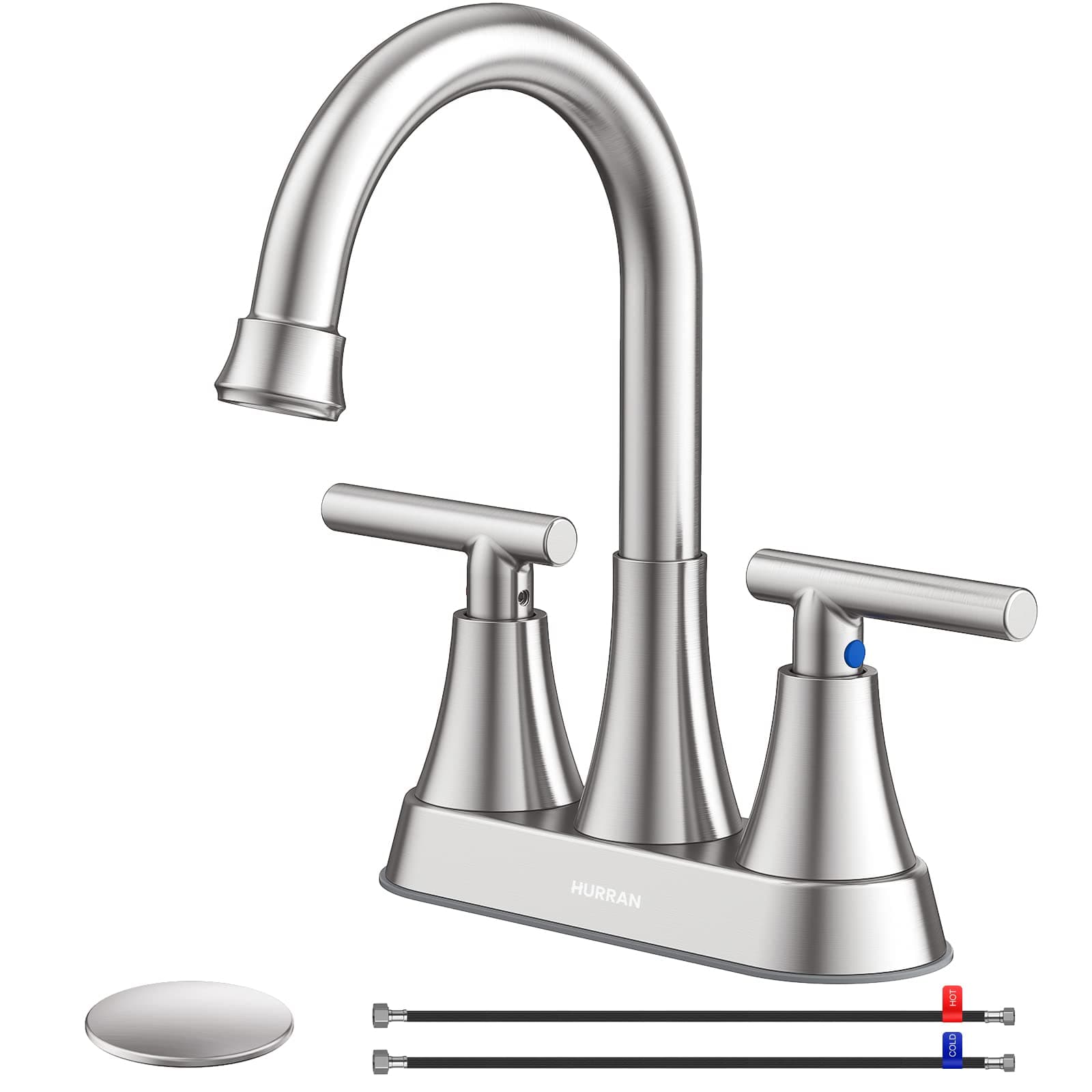 Bathroom Faucet, Hurran 4 inch Centerset 2-Handle Lead-Free, Brushed Nickel
