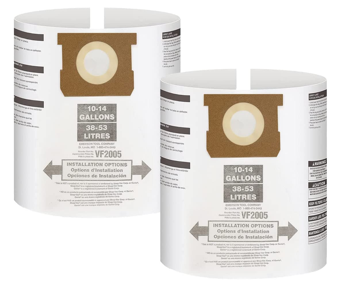 Vacuum bags for Shop vac 10-14 Gallon: Type F 90662 9066200 9066233, Type I 90672 9067233 VF2005 disposable collection filter bags - 2pack