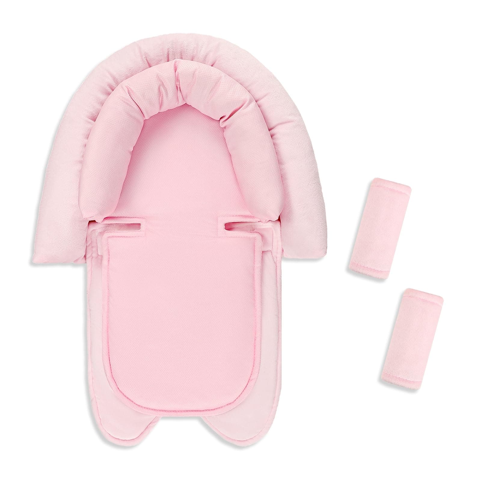 SWESEN Infant Car Seat Insert & Strap Covers, Car Seat Head Support for Baby Girls Boys, 2 In 1 Breathable Air Mesh Car Seat Insert for Newborns, Double-sided Reversible, For Infants Aged 0-12 (Pink)