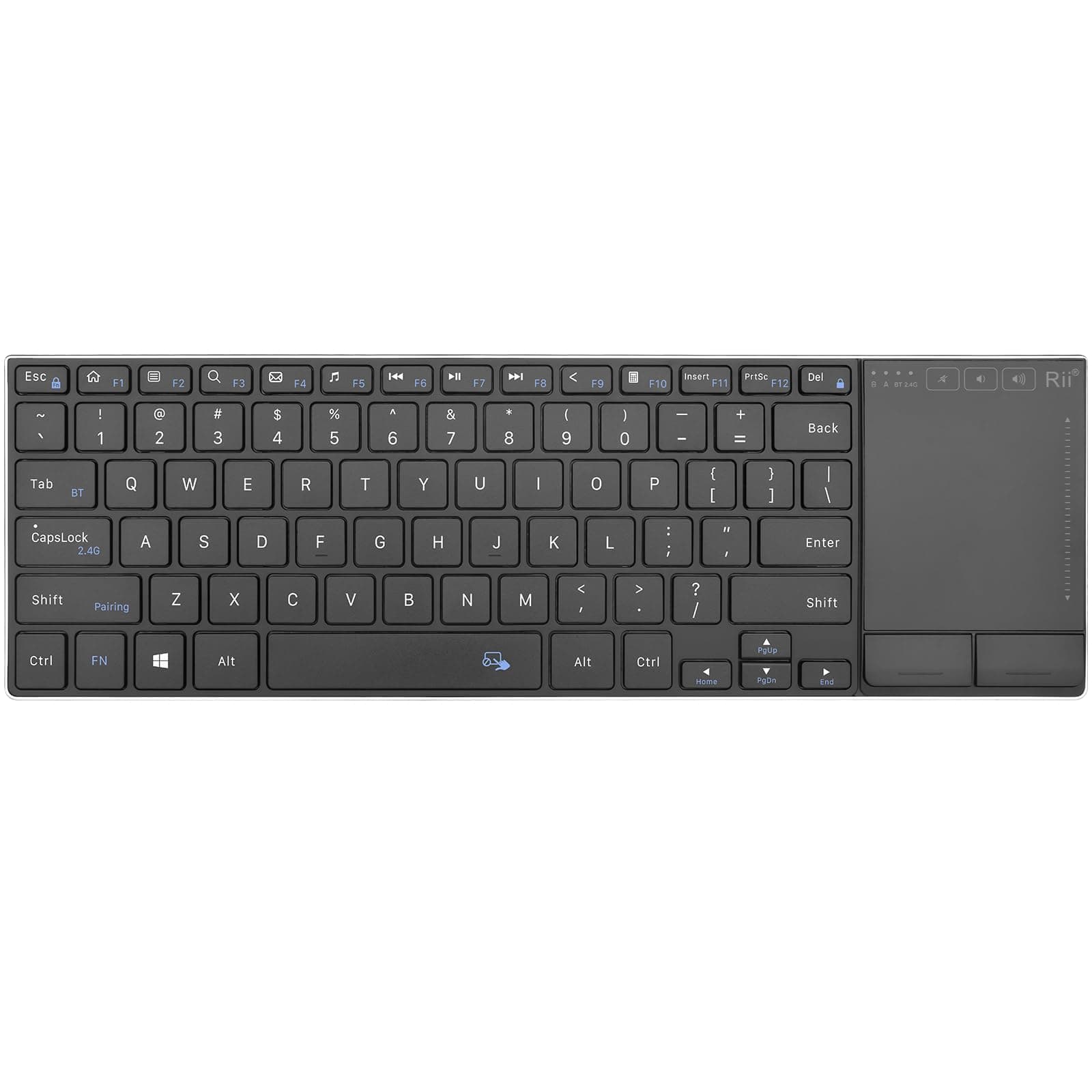 Rii Wireless and Bluetooth Touch TV Keyboard with Media Control-Black
