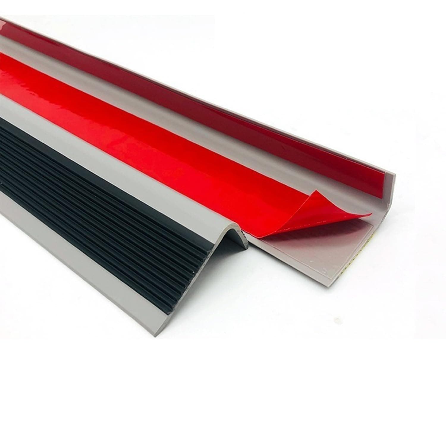 Stair Nosing 60inch Black&Gray Anti-Slip Stair Edge Protector,Waterproof Self Adhesive Stair Nose Molding Trim Vinyl RubberStair Edging Staircases for Outdoor & Indoor