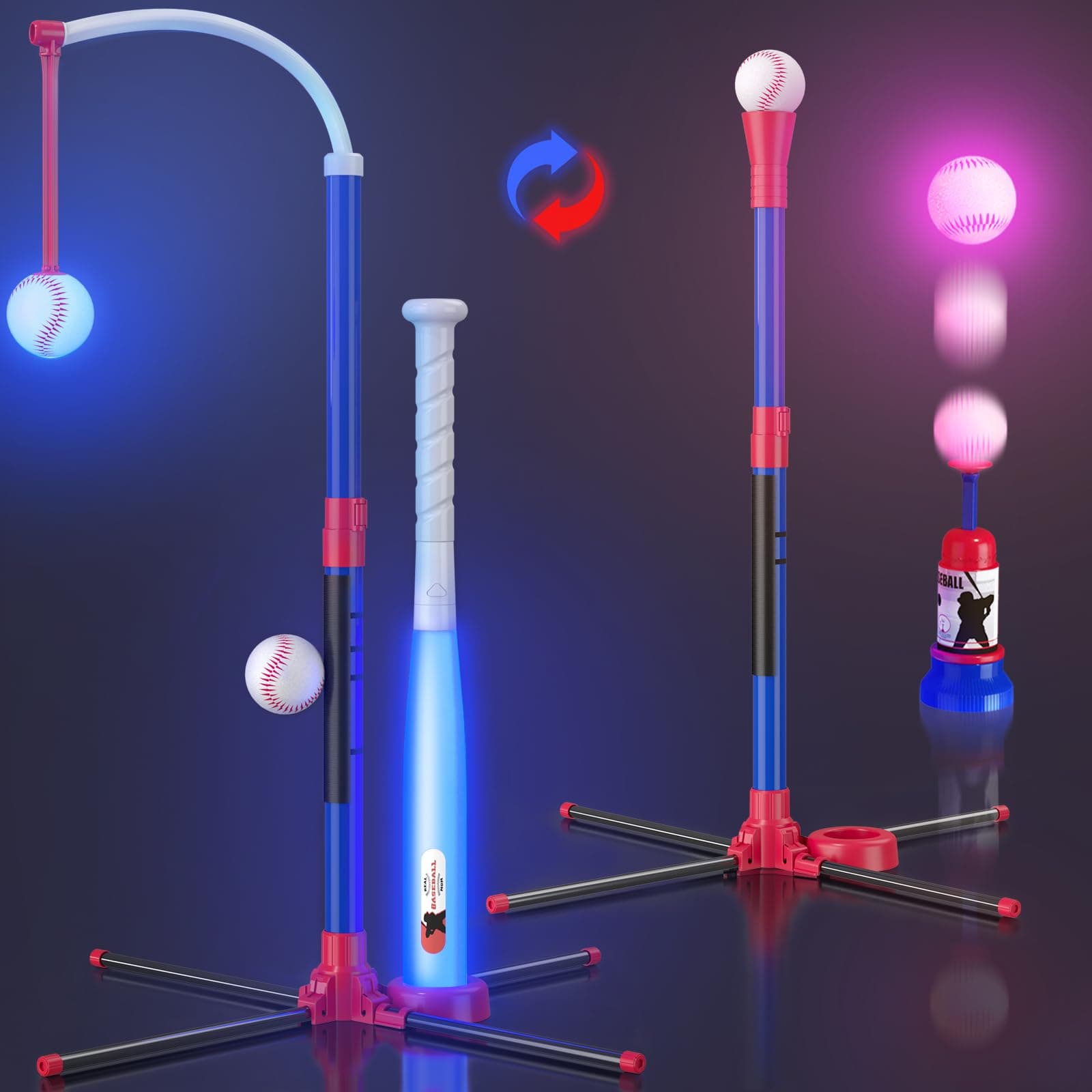 HYES 3-in-1 LED Baseball Set for Kids 3-5 with 7 Lighting