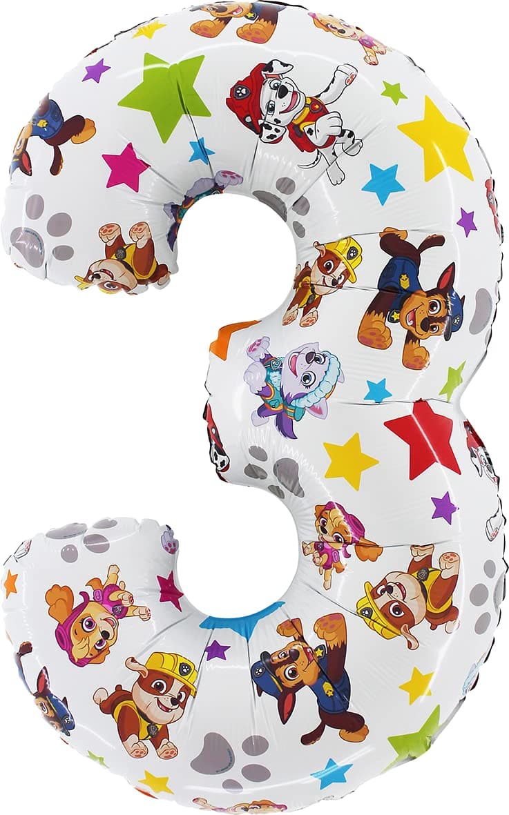 Toyland® 26 Inch Paw Patrol Number Foil Balloon - Kids Party Balloons - Number 1-5 Available (NUMBER 3)