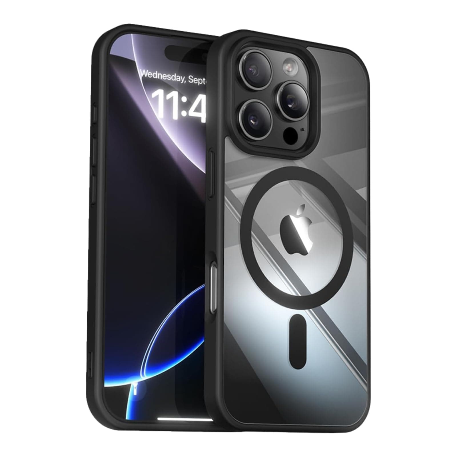 LOOXER® CrystalEdge Clear Case for iPhone 16 Pro (6.3”) | Ultra-Clear Anti-Yellowing MagSafe Cover with Shockproof Protection + Premium Screen Protector (Black, 16 Pro)