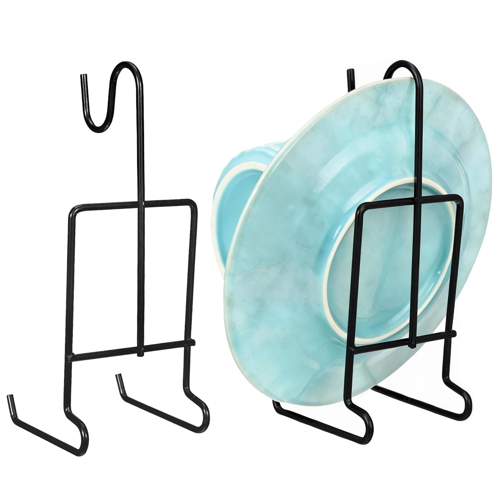 Alrhso 2 Pcs Tea Cup and Saucer Display Stand Metal Saucer Organizer Plate Coffee Mug Hanger Stand Tray Easel Holder Storage Rack for Afternoon Tea Party (Black)