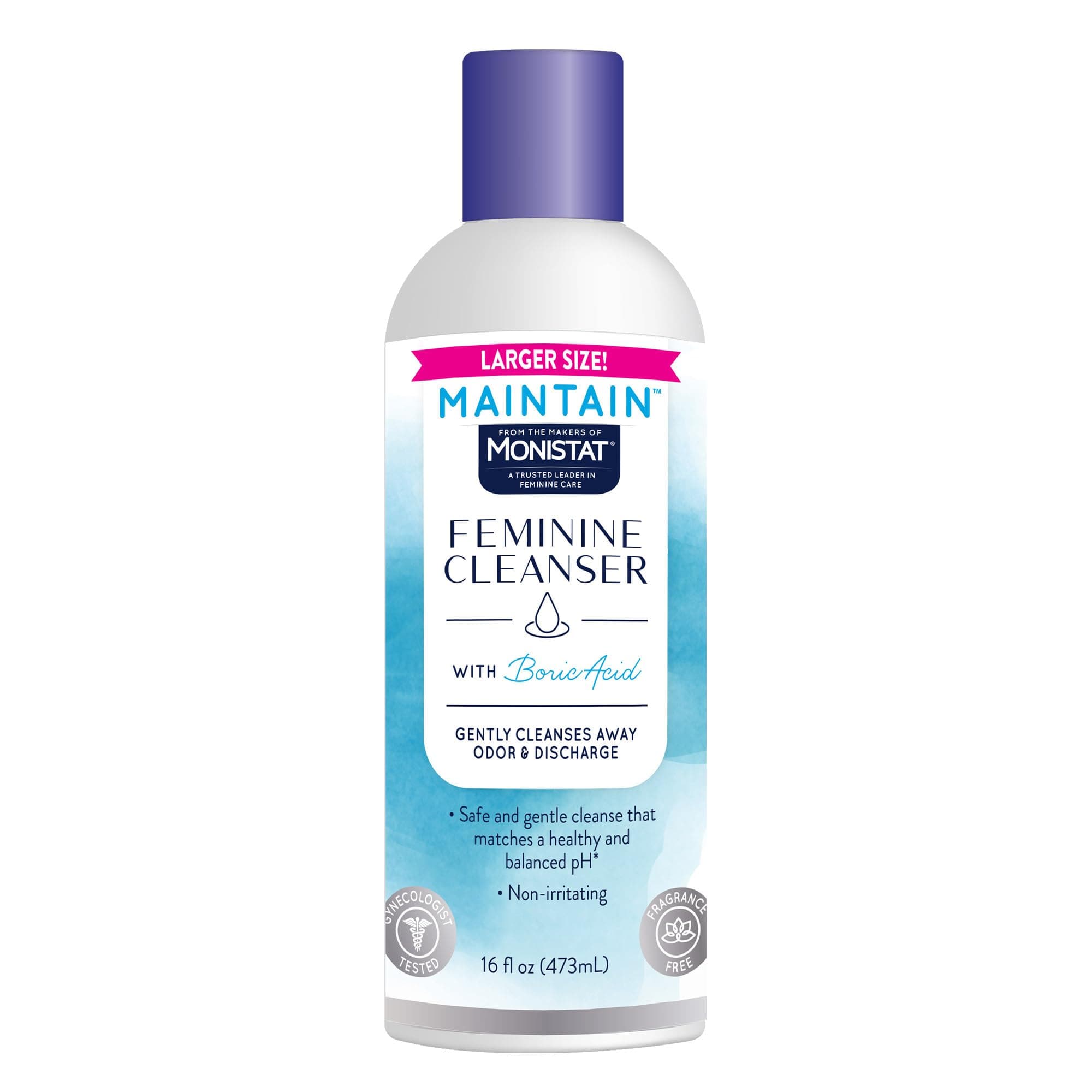 Monistat Boric Acid Feminine Wash, Fragrance-Free Intimate Wash for Women with Gentle pH-Balanced Formula, 16 Fl Oz