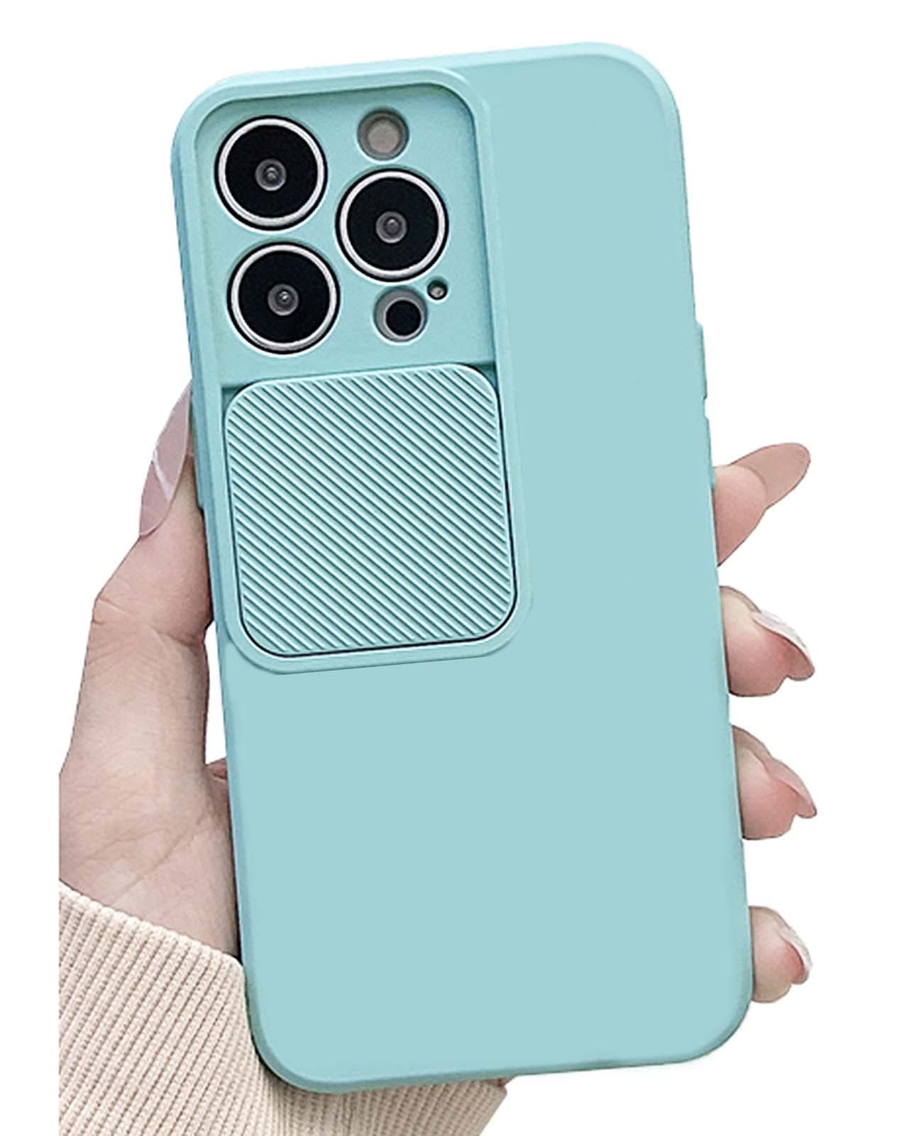 JIATAY Phone Cases for iPhone 13 Pro Max Case, Slide Camera Lens Protector Silicone Protective iPhone 13 Pro Max Case for Women Men (Lake Blue)