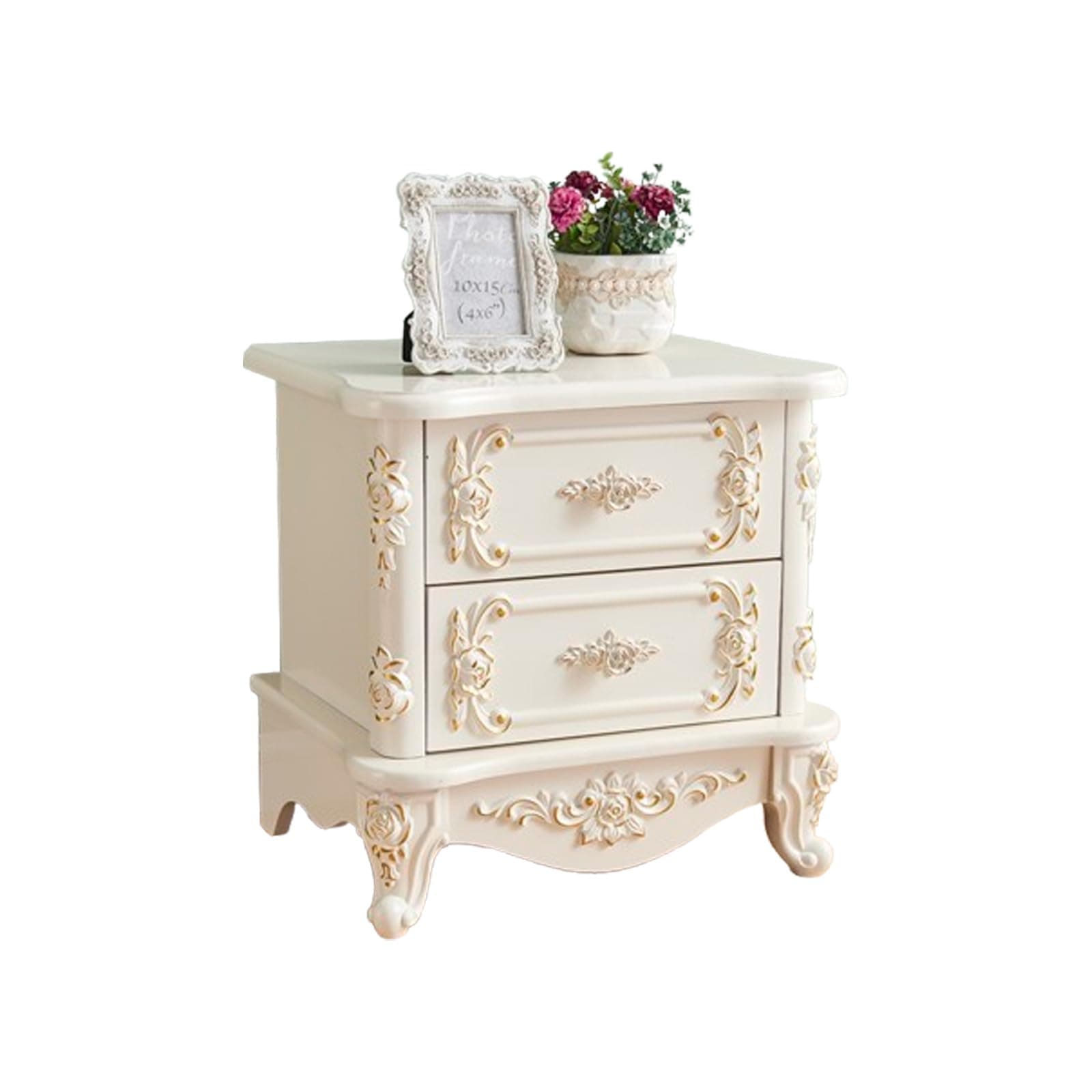European Style Paint Nightstand with 2 Drawers, French Provincial Furniture, Narrow Table Bedroom Storage Table (A,18.9 * 15.7 * 18.9in)