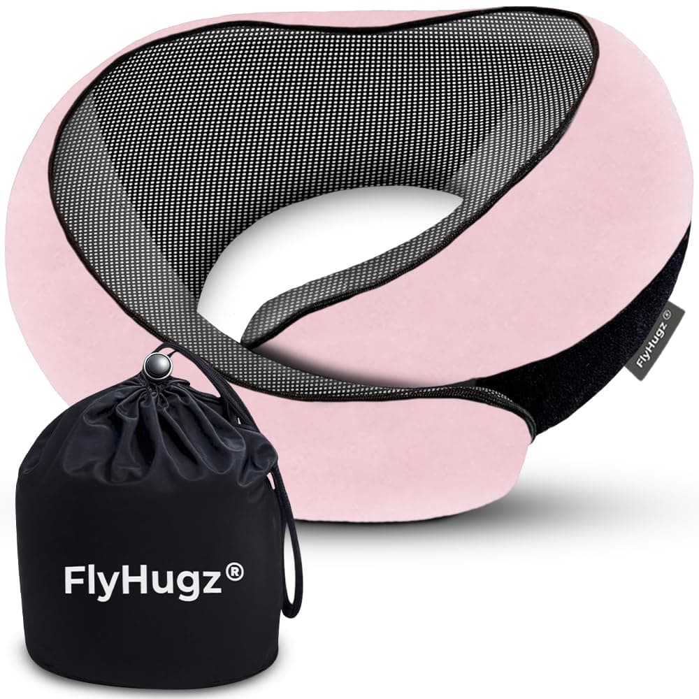 FlyHugz® Neck Travel Pillow Memory Foam Neck Pillow, Pink