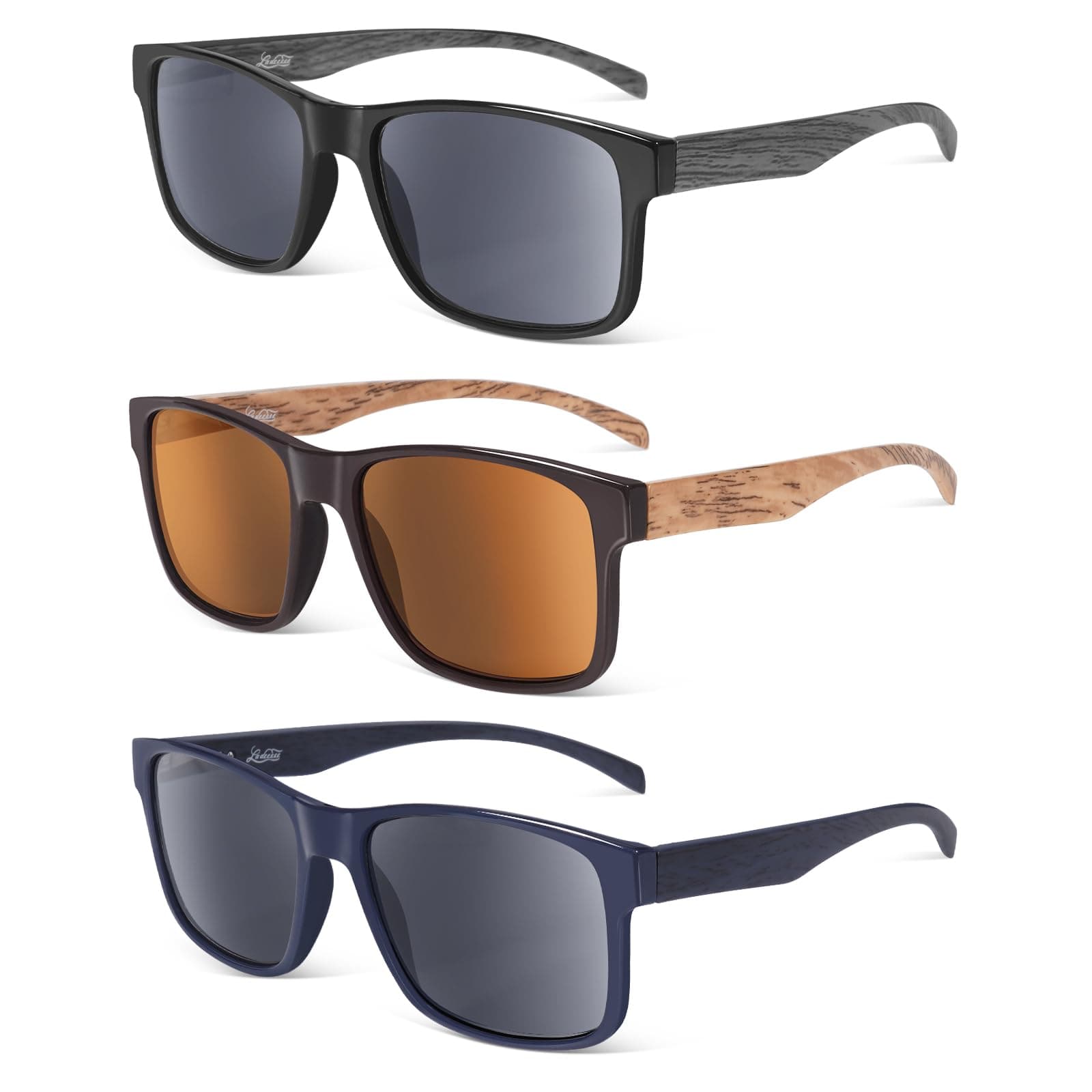 LADEESSE 3 Pack Reading Sunglasses For Men/Women - Fashion UV400 Sunglasses With Readers Built In Sun Outdoor Protection 3.0（No Bifocal）