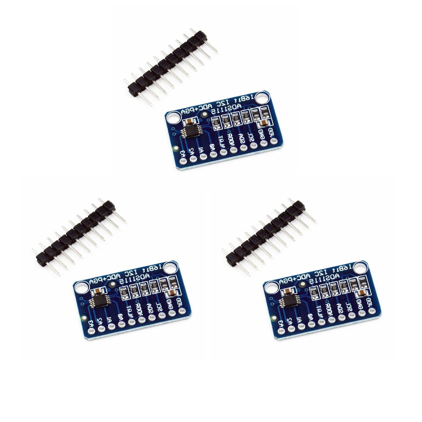 ​​KEAcvise 3-Pack ADS1115 16-Bit ADC Converter - 4-Channel I2C/IIC with PGA, 2.0V-5.5V, High-Precision Analog-to-Digital Development Board for Raspberry Pi​​