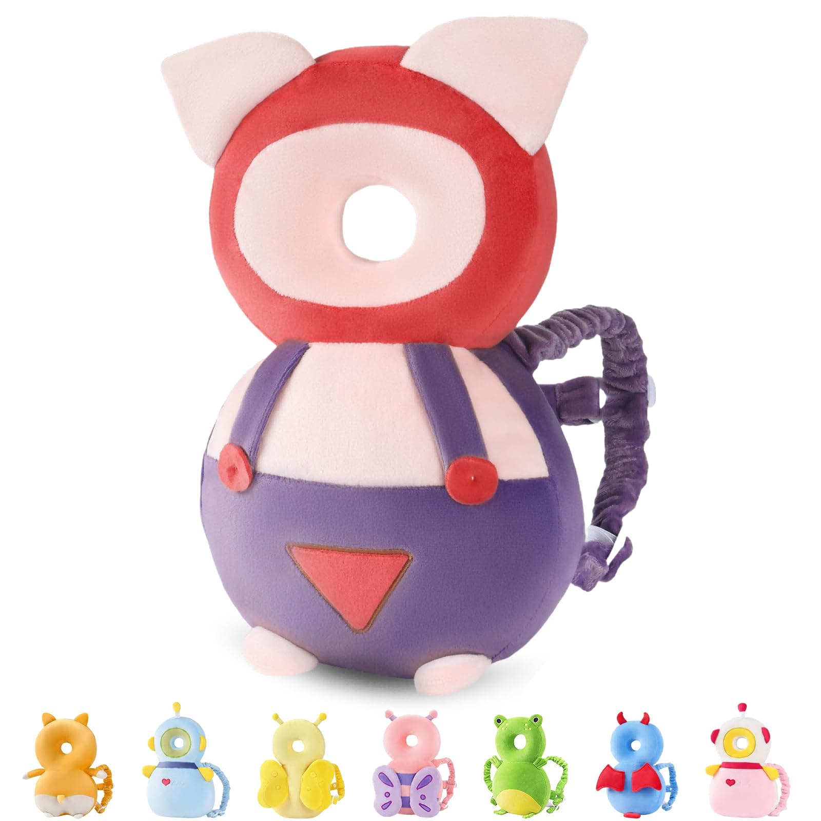 JunNeng Baby Head Protector Backpack for Walking Crawling, Purple Pig