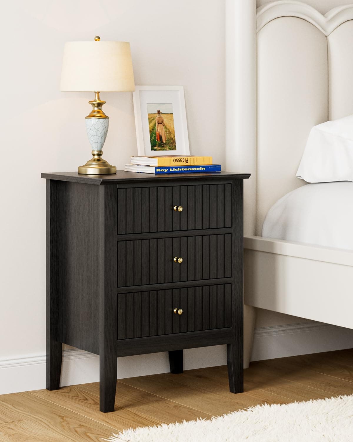 Apetaccat Night Stand, Bedside Tall Nightstand with 3 Drawers, Mid Century Modern Side Accent Table, Wooden Side End Table for Bedroom, Living Room, Khaki