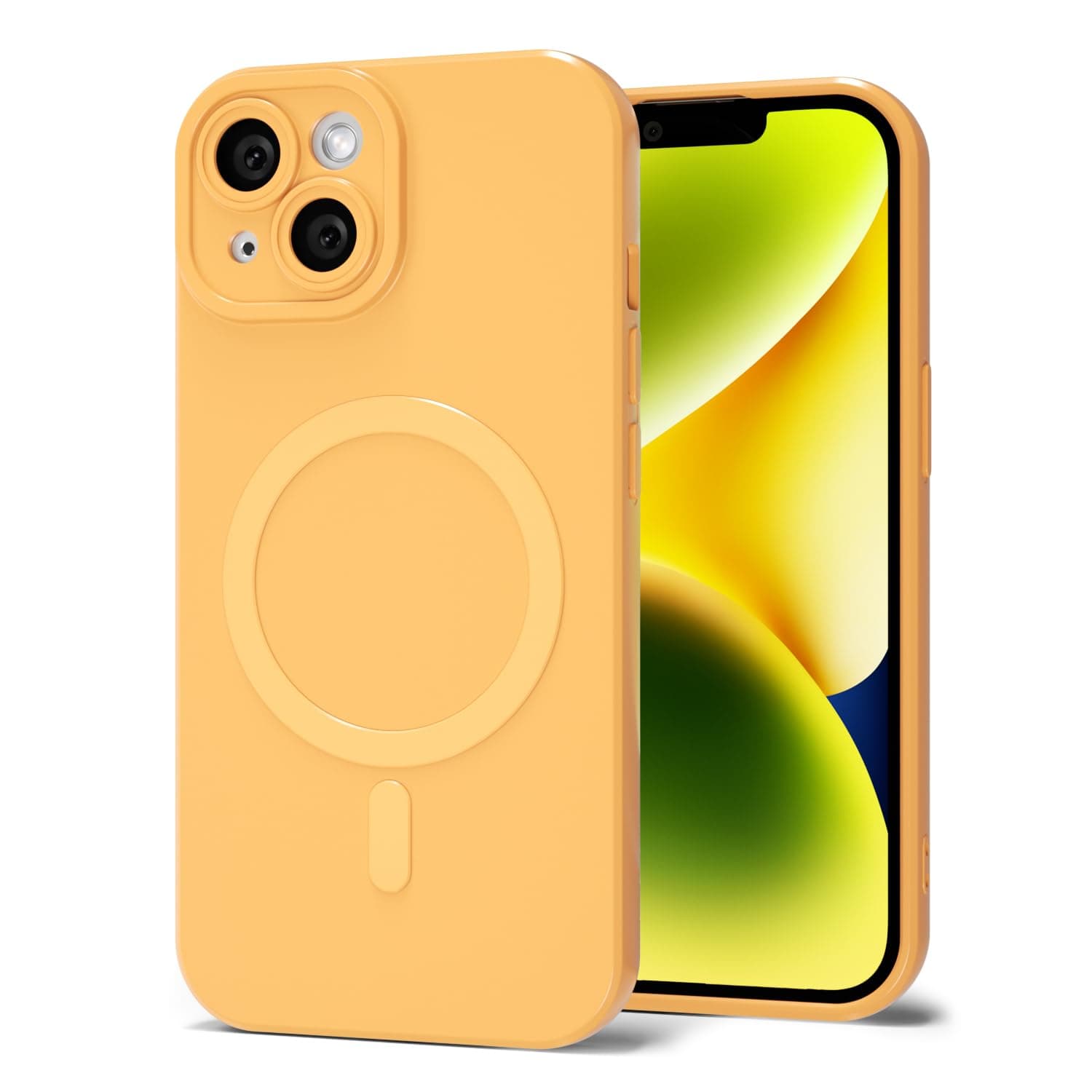Svanove for iPhone 14 Phone Case Silicone Magnetic, Compatible with Magsafe Case Cute for Women, Girly Glossy Jelly Rubber Thin Slim Hard Plastic Mag Safe & Camera Cover Protection, Yellow