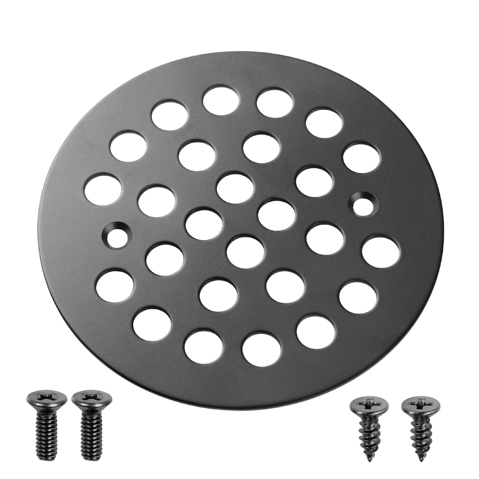 4-1/4“ Shower Strainer Drain Trim Set, Screw-in Shower Strainer Drain Cover, Shower Floor Replacement Cover Bathroom Drain Strainers (Matte Black)