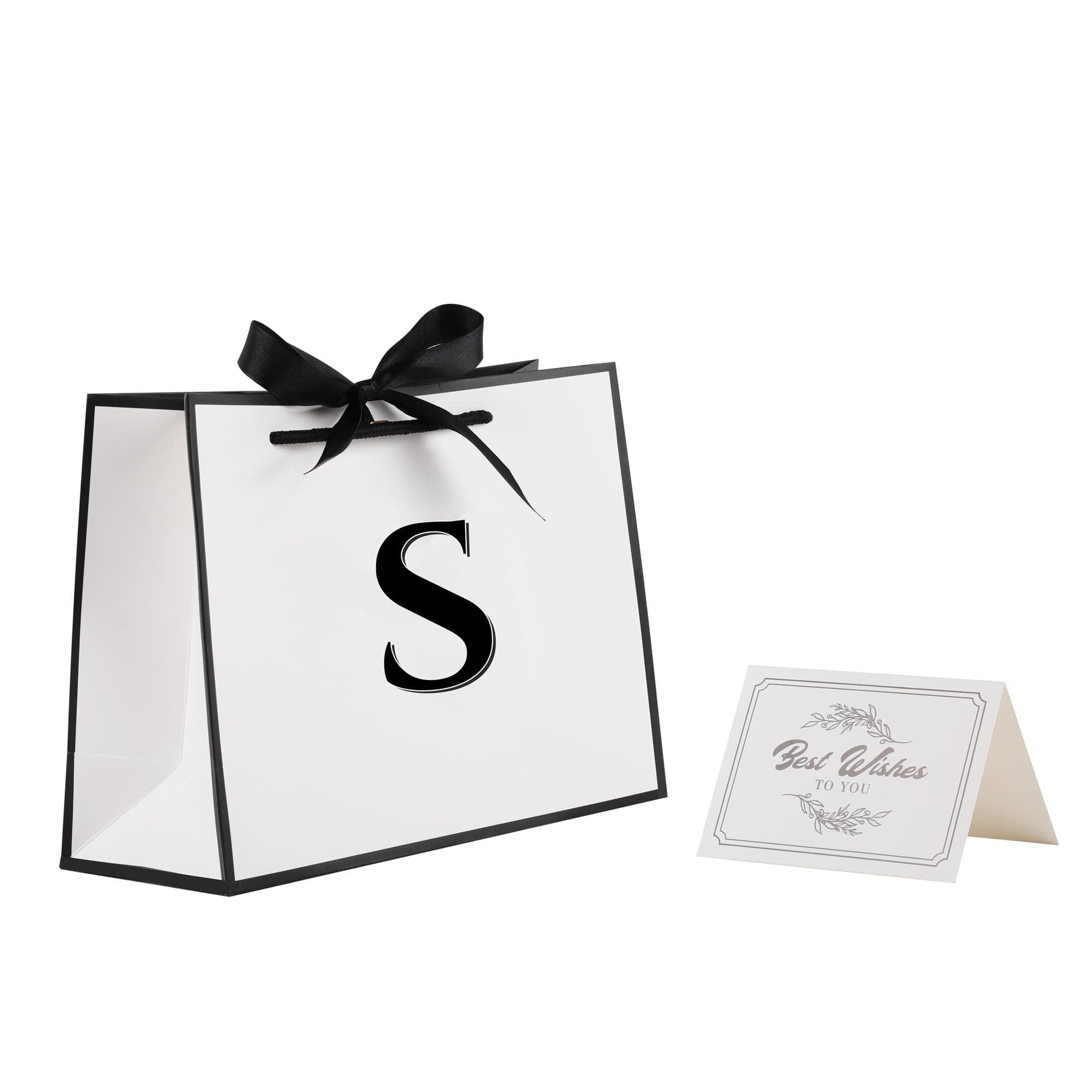 STOBOCTER Initial Gift Bags with Handles and Bow Ribbon 11"x8" Personalized Letter Gift Bags Birthday Gift Bag for Women Men Reusable Gift Wrap Bag for Mothers Day Wedding Graduation (S-Small)