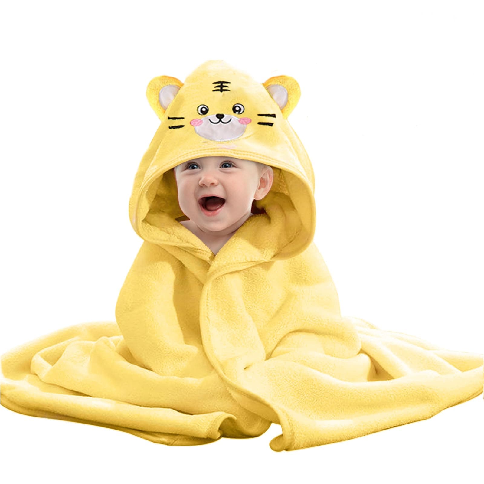 Hooded Baby Towel, Baby Towels Newborn, Baby Bath Towel with Hood, Blanket for Baby, Baby Beach Towel, Hooded Bath Towels for Boy and Girl, Newborn,31.5"×31.5" (Yellow)