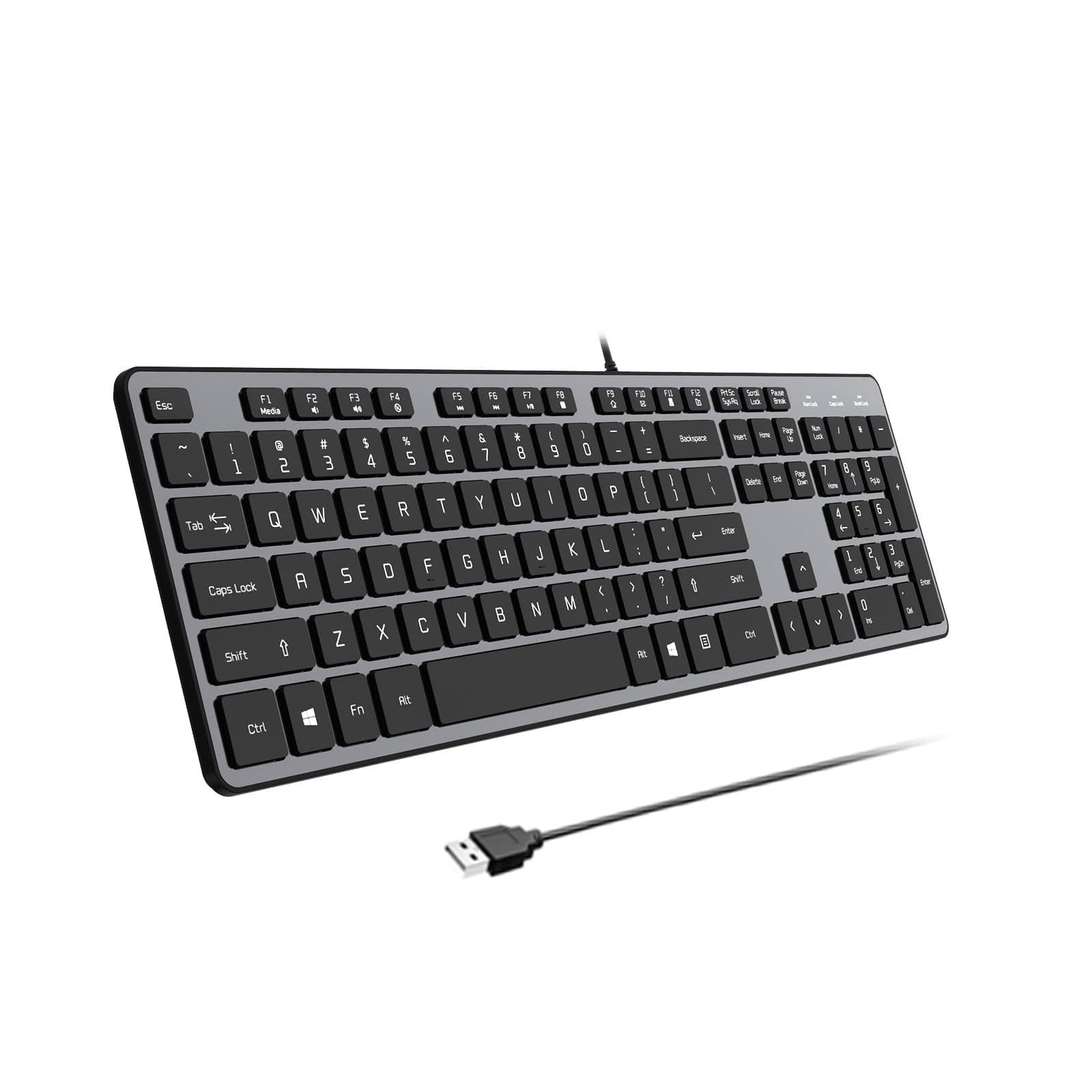 B.FRIENDit Wired USB Keyboard, Comfortable Quiet Chocolate Keys, Durable Ultra-Slim Wired Computer Keyboard, QWERTY Layout for PC, Windows 11/10/8/7, KB1430 - Gray