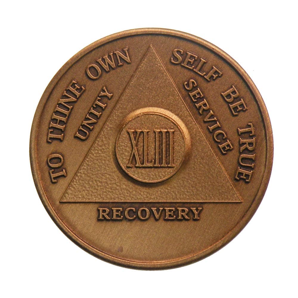 43 Year Bronze AA (Alcoholics Anonymous) - Sober / Sobriety / Birthday / Anniversary / Recovery / Medallion / Coin / Chip