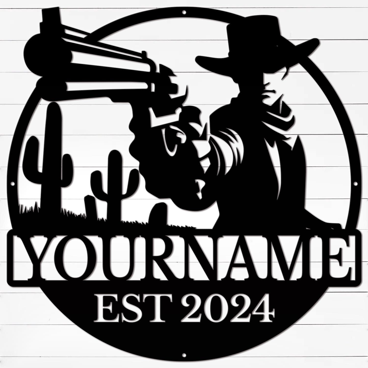 Custom Cowboy Metal Name Signs,Cowboy Lover Art Metal Shed Signs,Personalized Cowboy Signs,Black Cowboy Metal Wall Art Signs,Cowboy Home Outdoor Metal Signs (Style S)