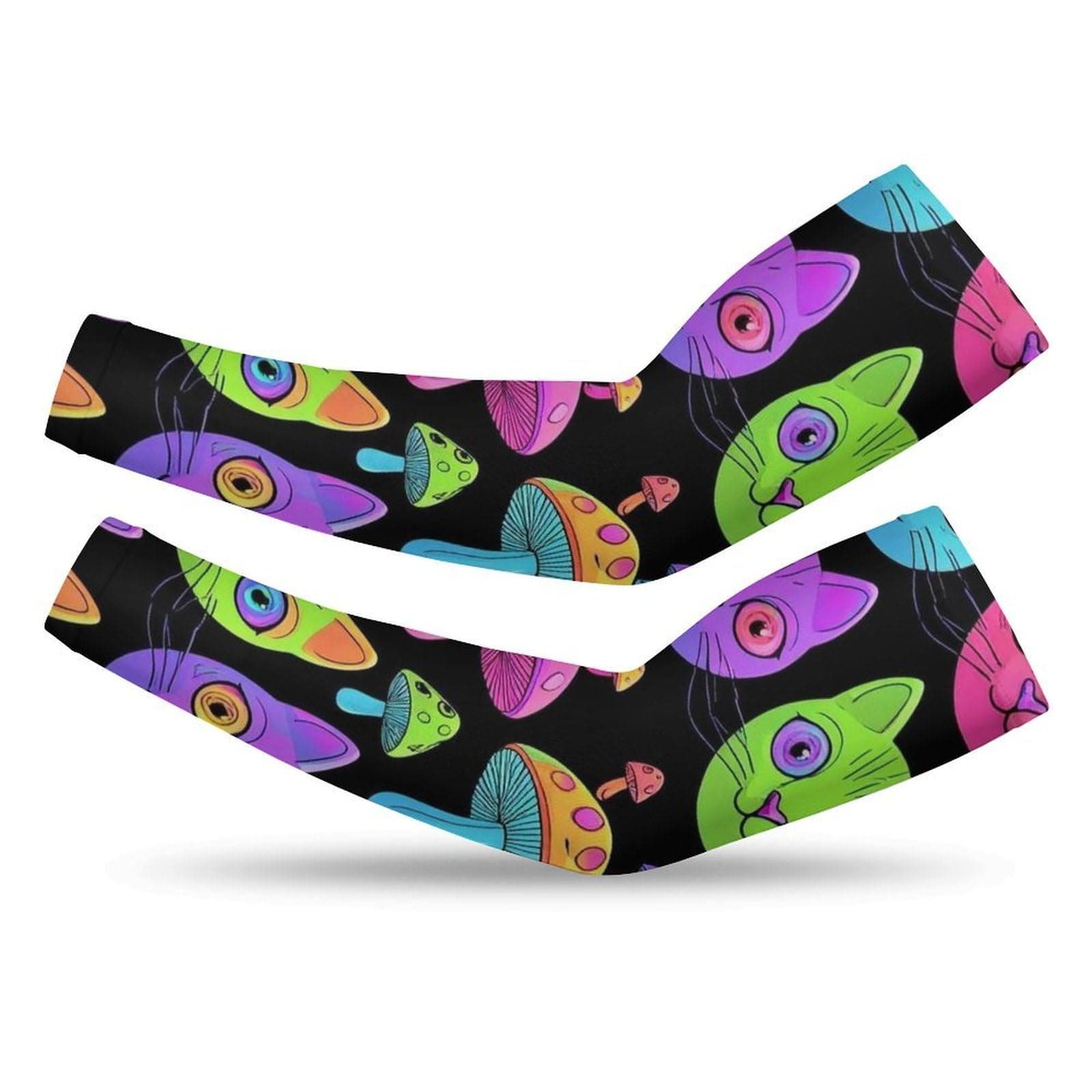 Meaudiwes Fashion UV Sun Protection, Arm Sleeves Tattoo Cover Up, Halloween Trippy Eyes Black Cat Mushrooms Unisex Cooling Sleeves