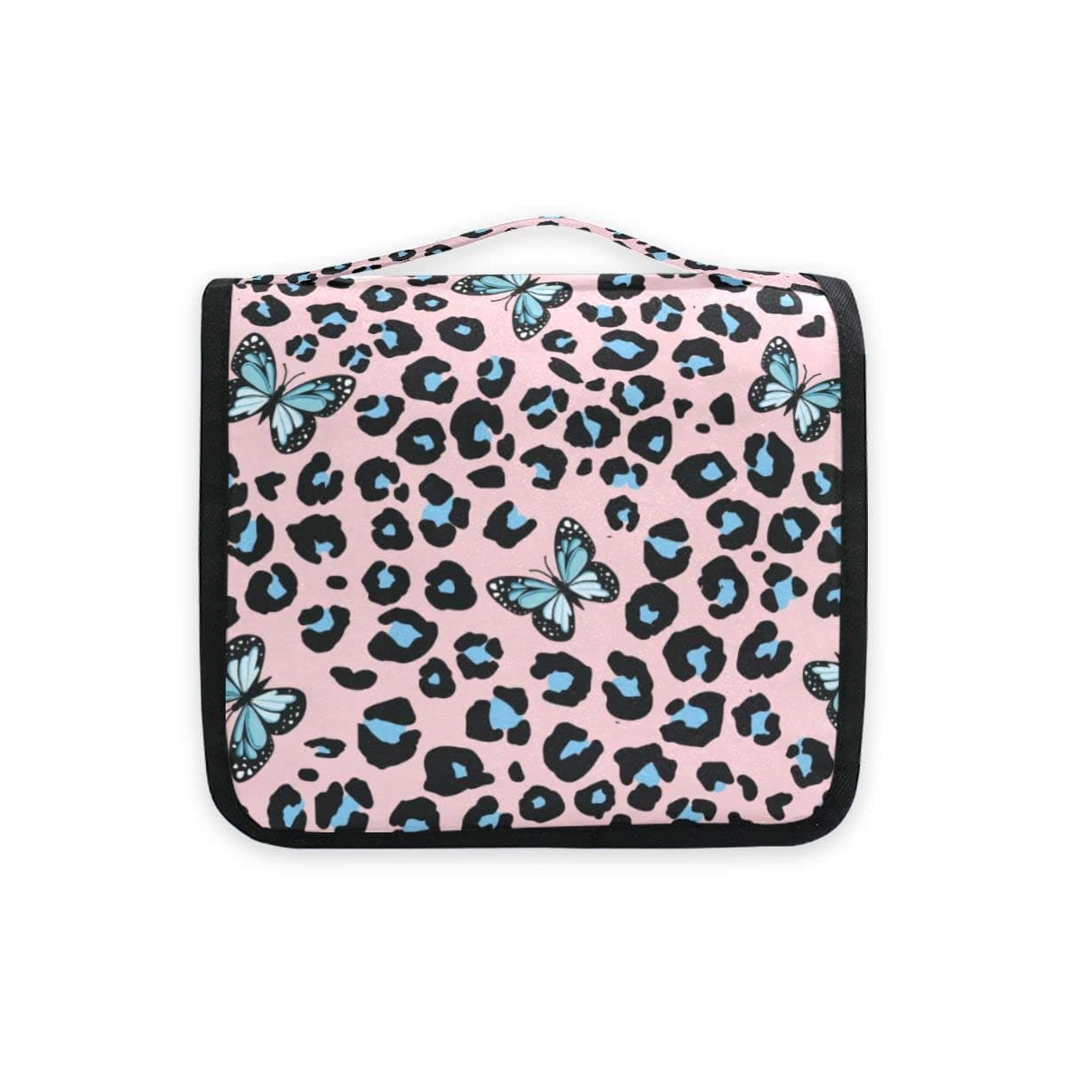 senya Hanging Travel Toiletry Bag Blue Butterfly Leopard Print Kit Makeup Case Cosmetics Organizer for Men Women 1.0 Fl Oz