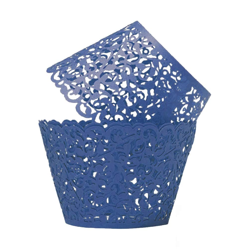 SUYEPER 100pcs Cupcake Wrappers Artistic Bake Cake Paper Cups Little Vine Lace Laser Cut Liner Baking Cup Muffin Case Trays for Wedding Party Birthday Decoration (Navy Blue)