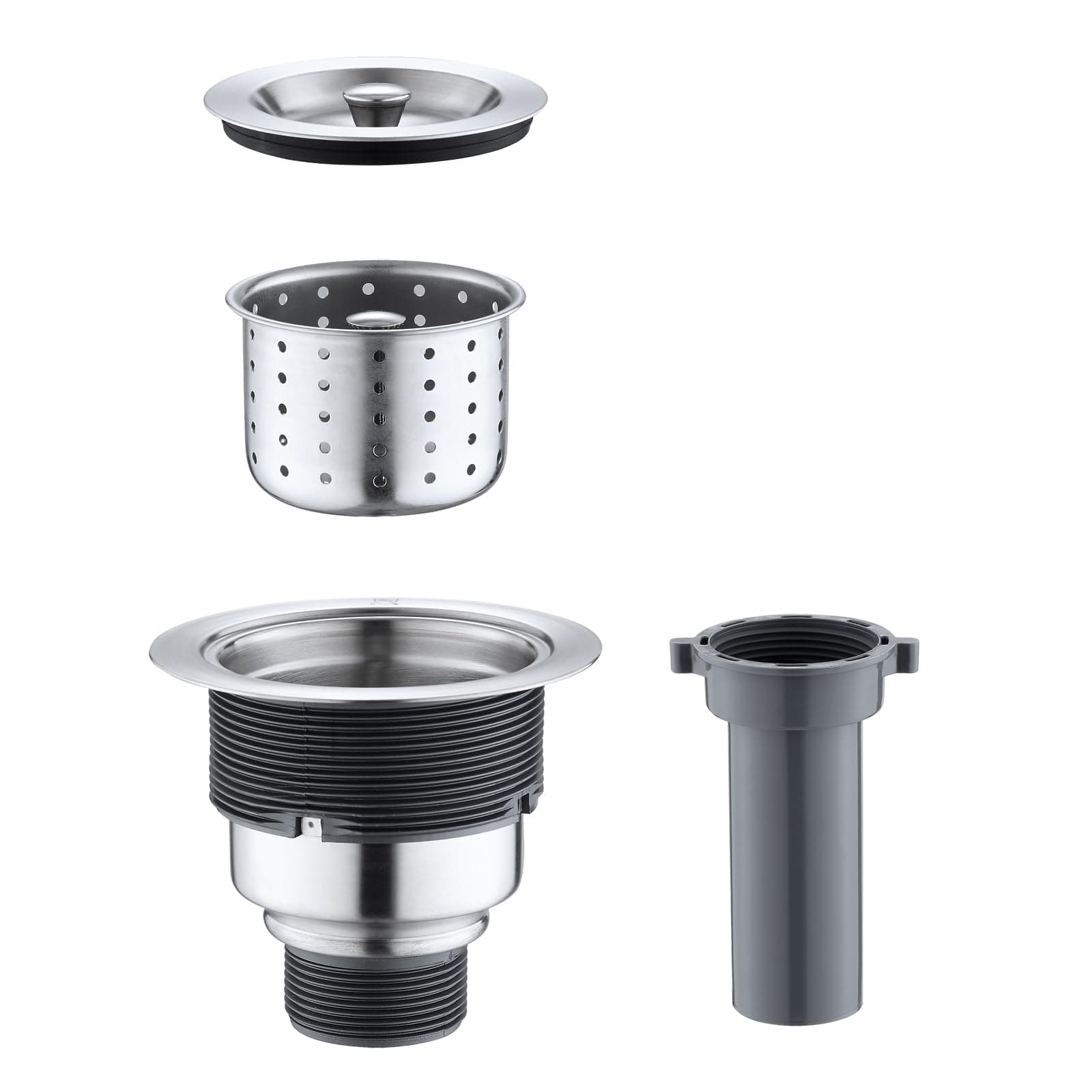 ROVOGO Kitchen Sink Drain Assembly with Removable Strainer Basket, Brushed
