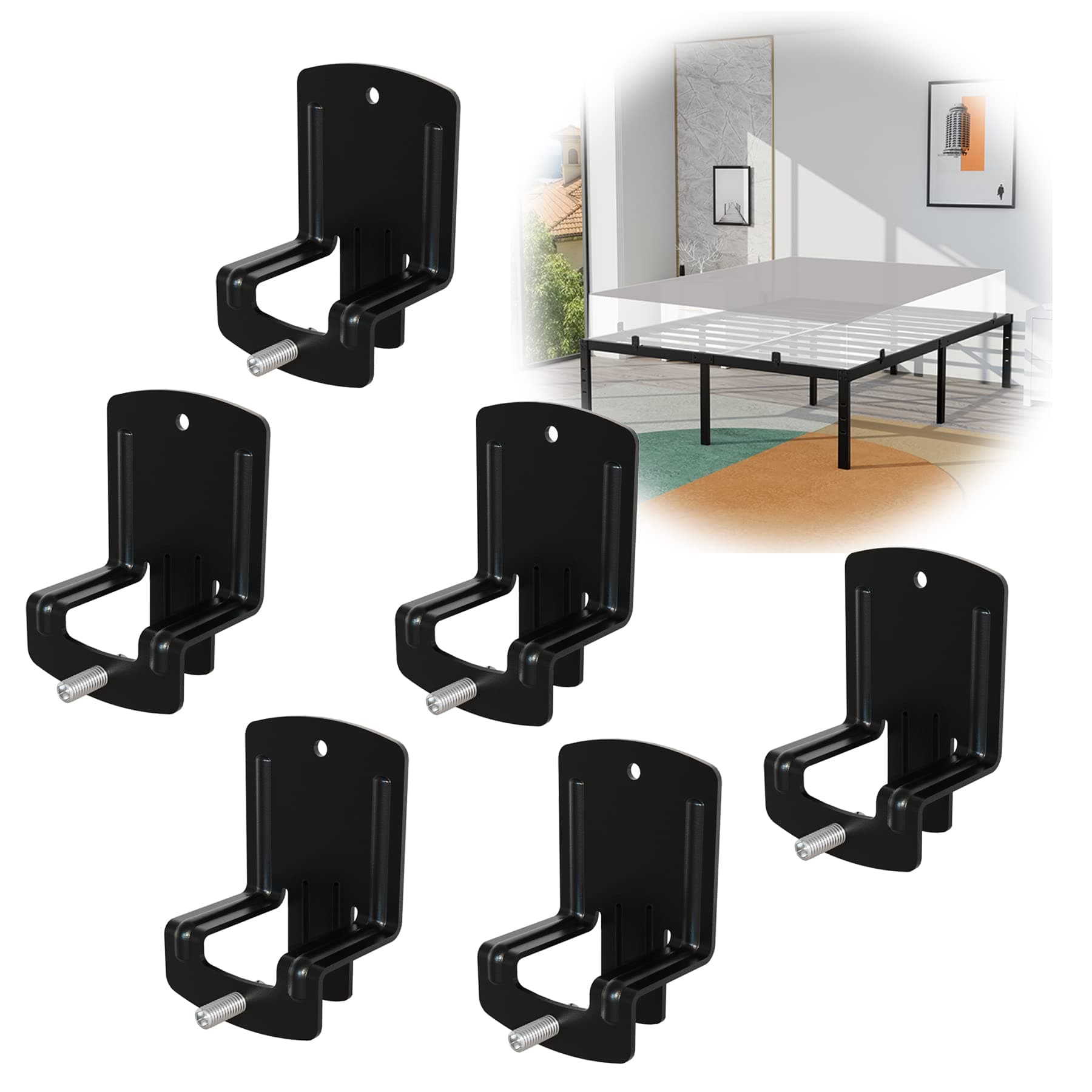 HOMUS Anti-Slip Mattress Gaskets/6 PCS Non Slip Mattress Baffle or Retainer for Bed Frame/Black Finish