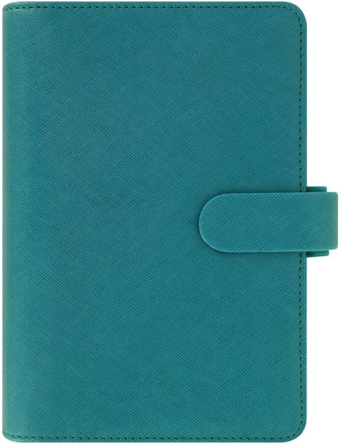 Filofax Saffiano Organizer, Personal Size, Aquamarine - Cross-Grain, Leather-Look, Six Rings, Week-to-View Insert, Multilingual (C022530)